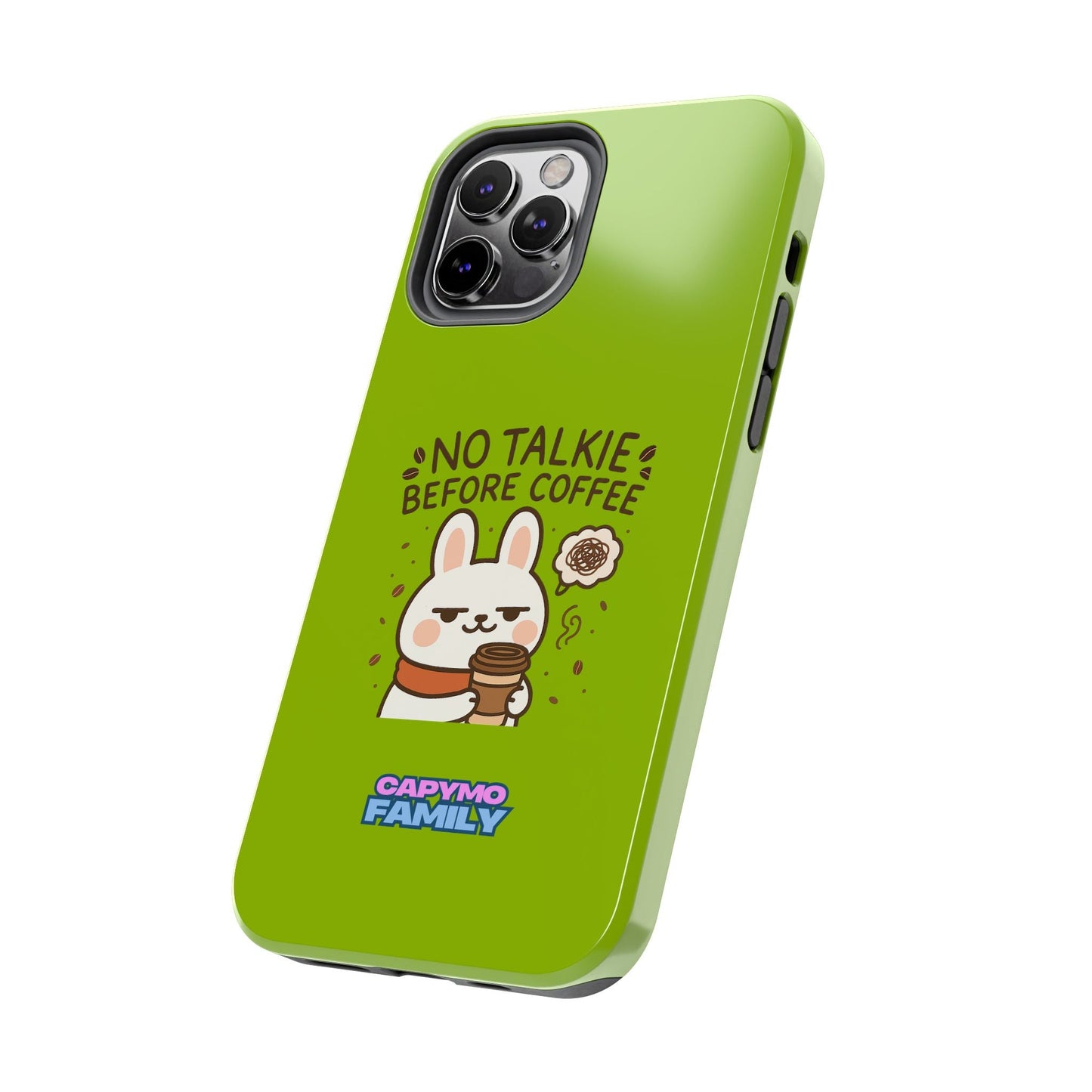 Capymo Family “No Talkie Before Coffee” Phone Case – Grumpy Bunny Morning Mood - Capymo Family