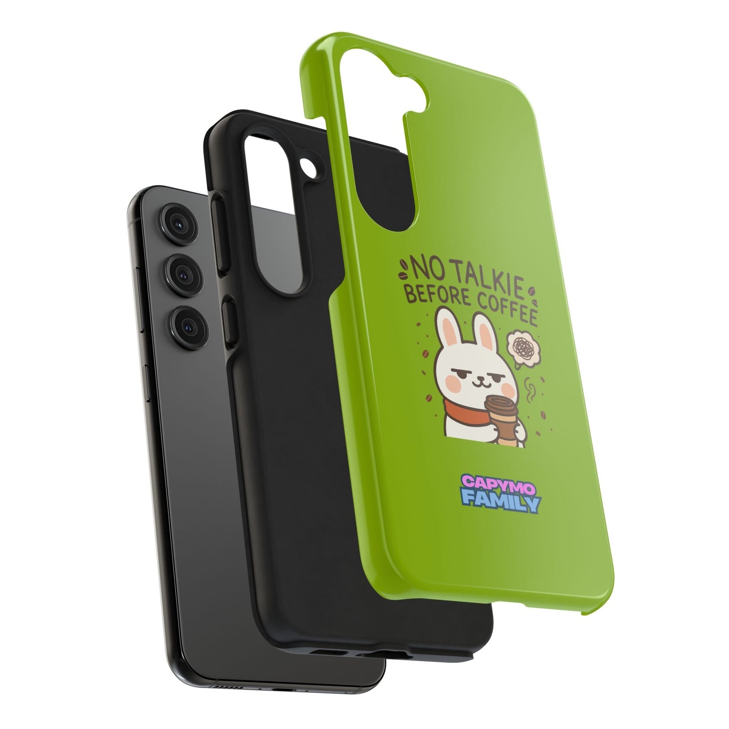 Capymo Family “No Talkie Before Coffee” Phone Case – Grumpy Bunny Morning Mood - Capymo Family