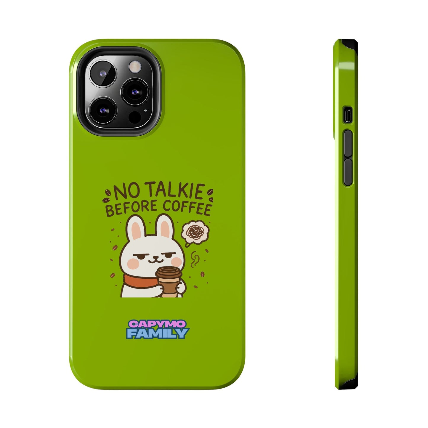 Capymo Family “No Talkie Before Coffee” Phone Case – Grumpy Bunny Morning Mood - Capymo Family