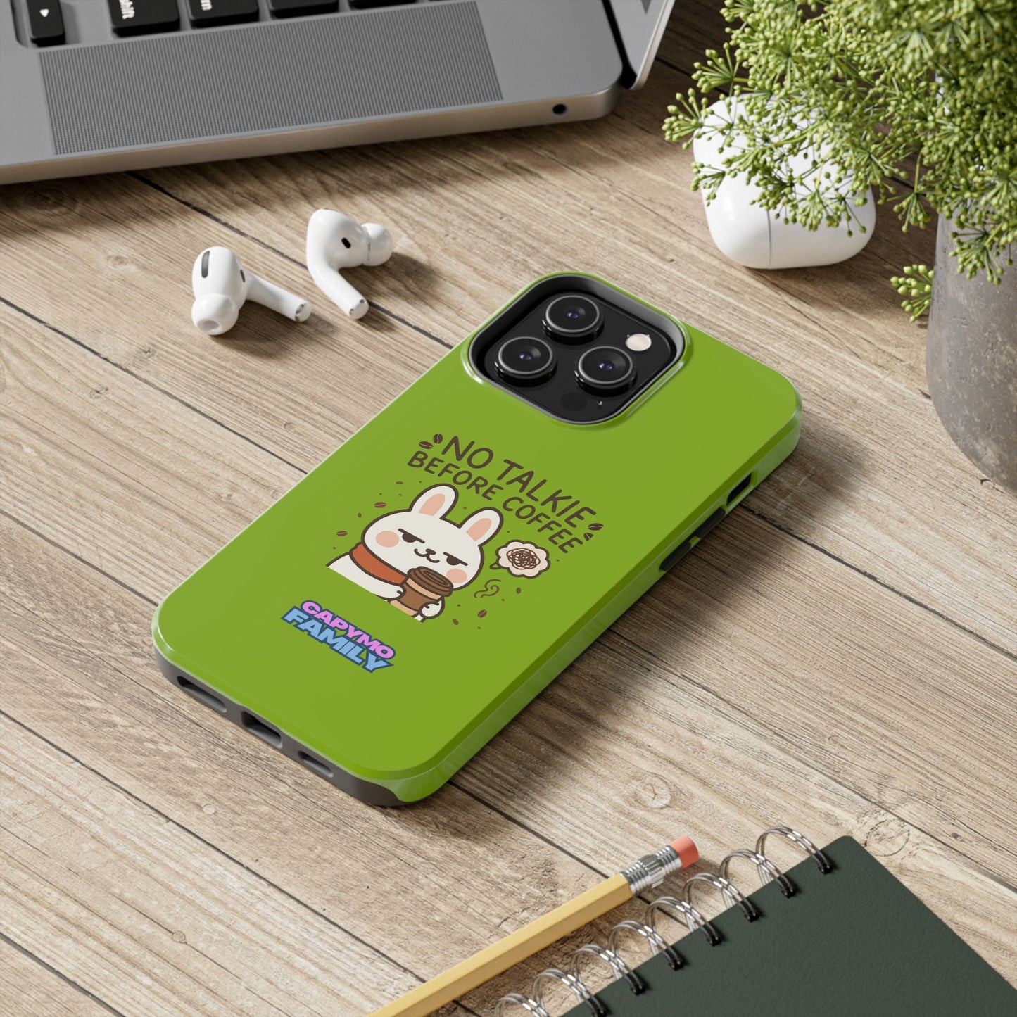 Capymo Family “No Talkie Before Coffee” Phone Case – Grumpy Bunny Morning Mood - Capymo Family