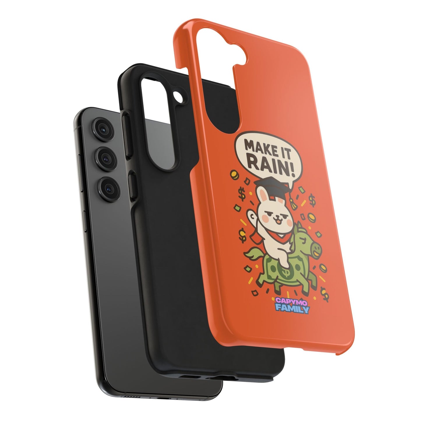 Capymo Family Playful Cute Cartoon Bunny Tough Phone Case –"Make It Rain" Bunny "Toto" Phone Case - Capymo Family
