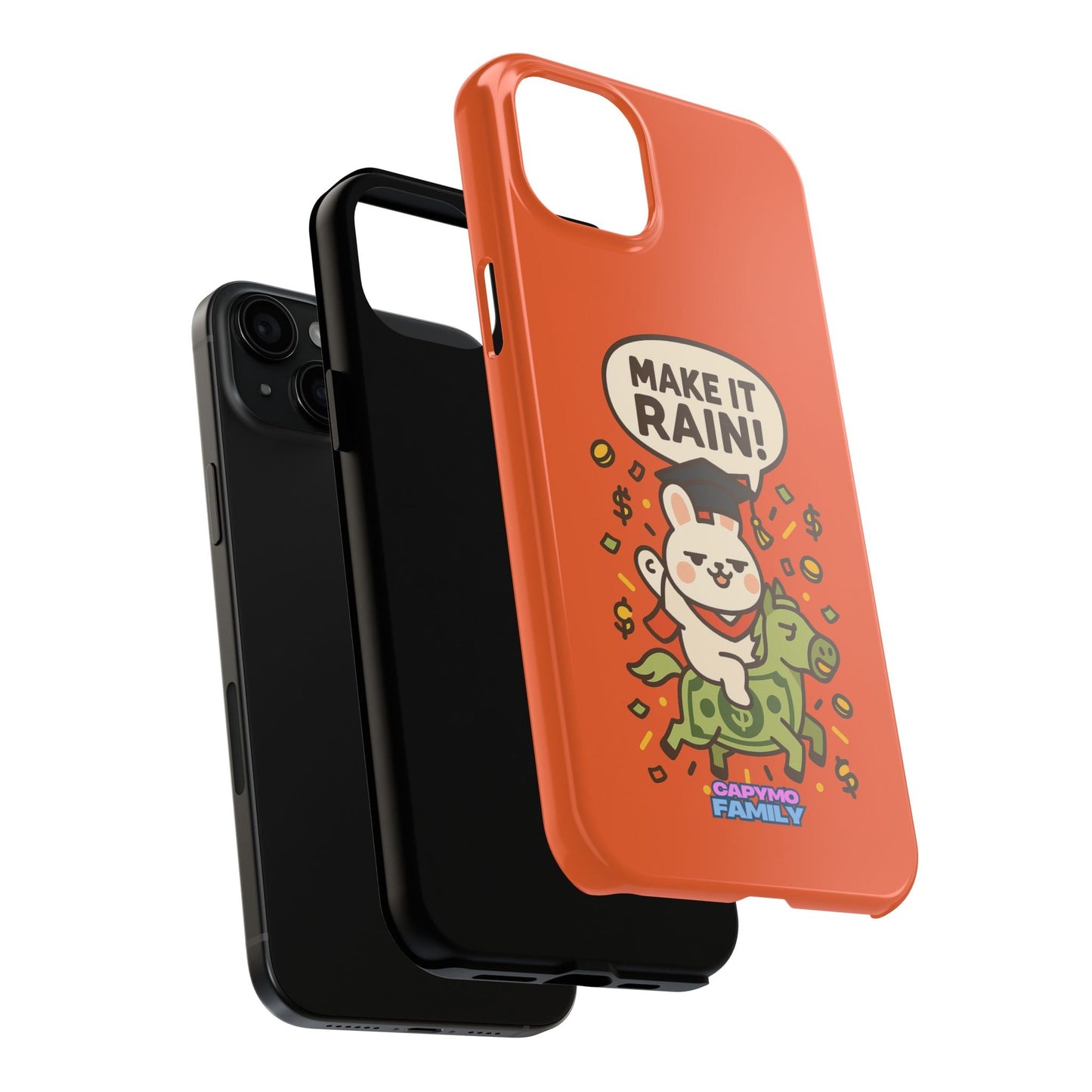 Capymo Family Playful Cute Cartoon Bunny Tough Phone Case –"Make It Rain" Bunny "Toto" Phone Case - Capymo Family