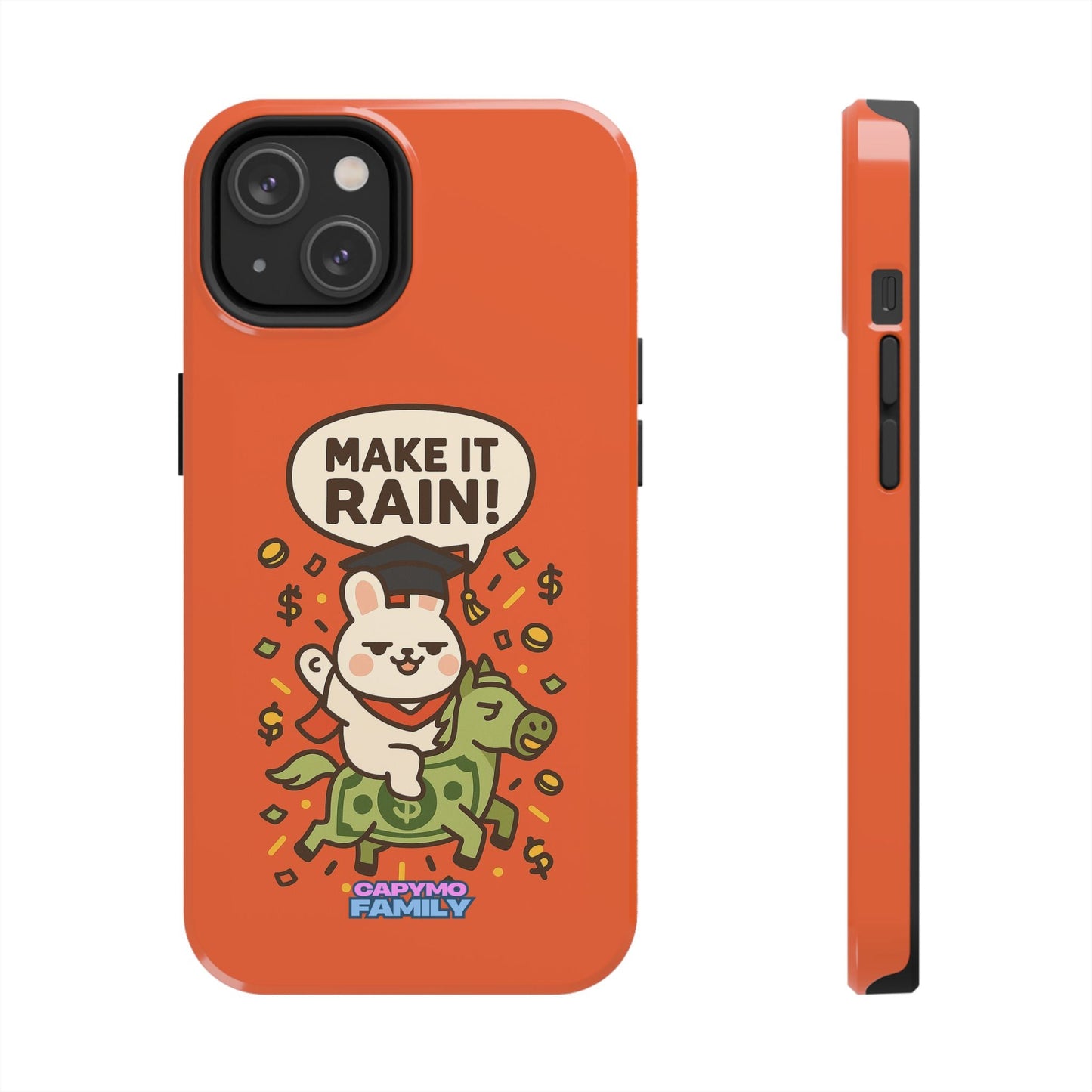 Capymo Family Playful Cute Cartoon Bunny Tough Phone Case –"Make It Rain" Bunny "Toto" Phone Case - Capymo Family