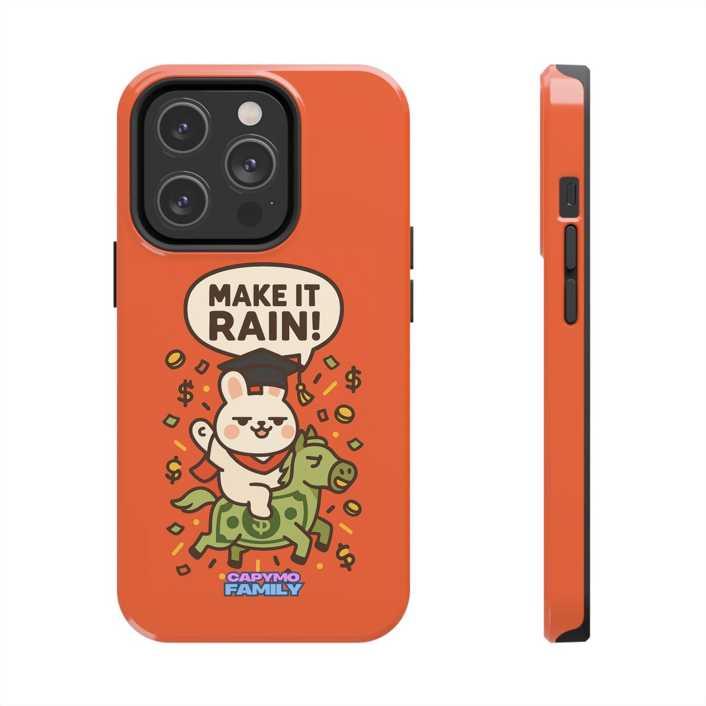 Capymo Family Playful Cute Cartoon Bunny Tough Phone Case –"Make It Rain" Bunny "Toto" Phone Case - Capymo Family