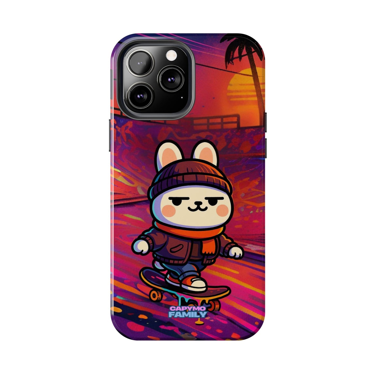 Capymo Family Sunset Skate Bunny Phone Case – Vibrant Skatepark Bunny "Toto" Phone Case - Capymo Family