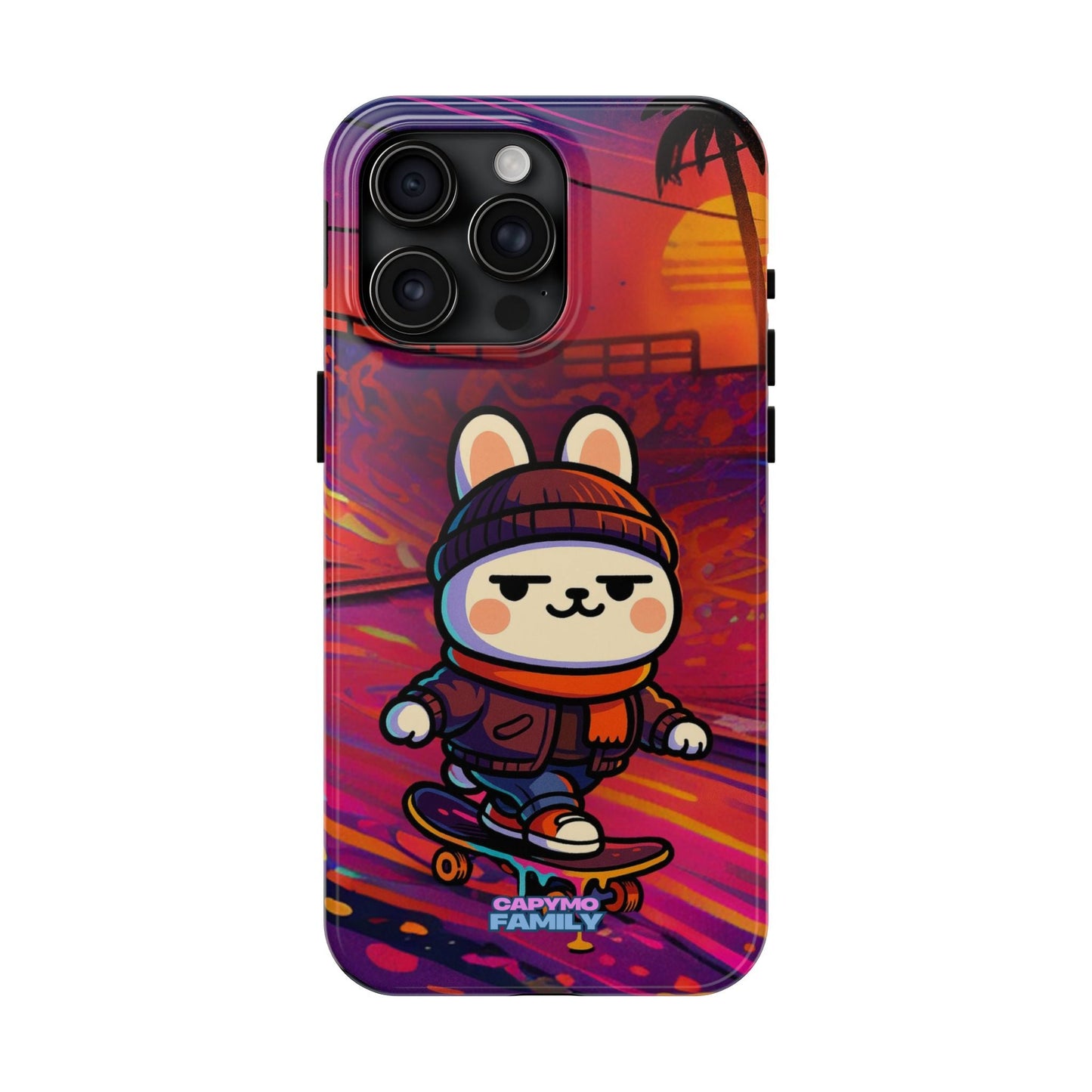 Capymo Family Sunset Skate Bunny Phone Case – Vibrant Skatepark Bunny "Toto" Phone Case - Capymo Family