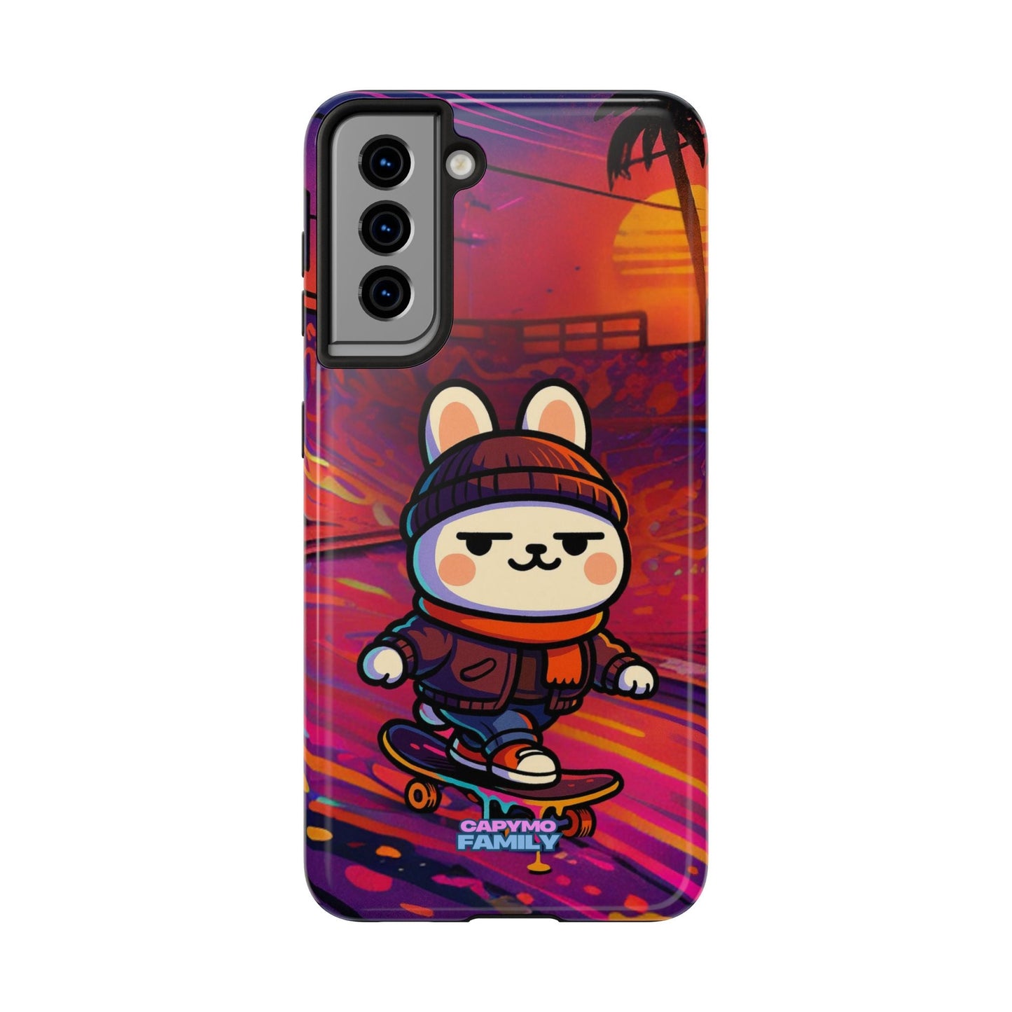 Capymo Family Sunset Skate Bunny Phone Case – Vibrant Skatepark Bunny "Toto" Phone Case - Capymo Family