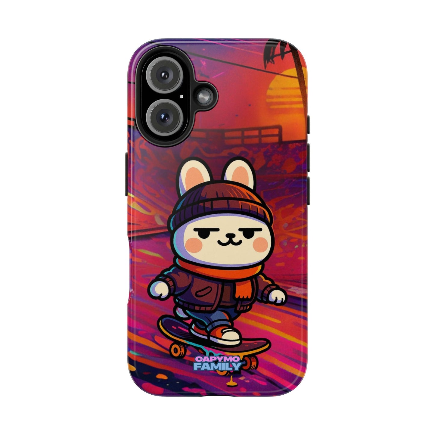 Capymo Family Sunset Skate Bunny Phone Case – Vibrant Skatepark Bunny "Toto" Phone Case - Capymo Family