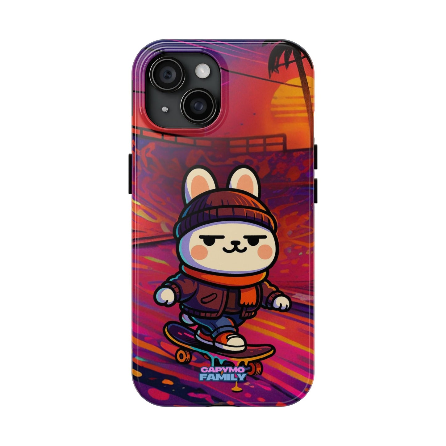 Capymo Family Sunset Skate Bunny Phone Case – Vibrant Skatepark Bunny "Toto" Phone Case - Capymo Family