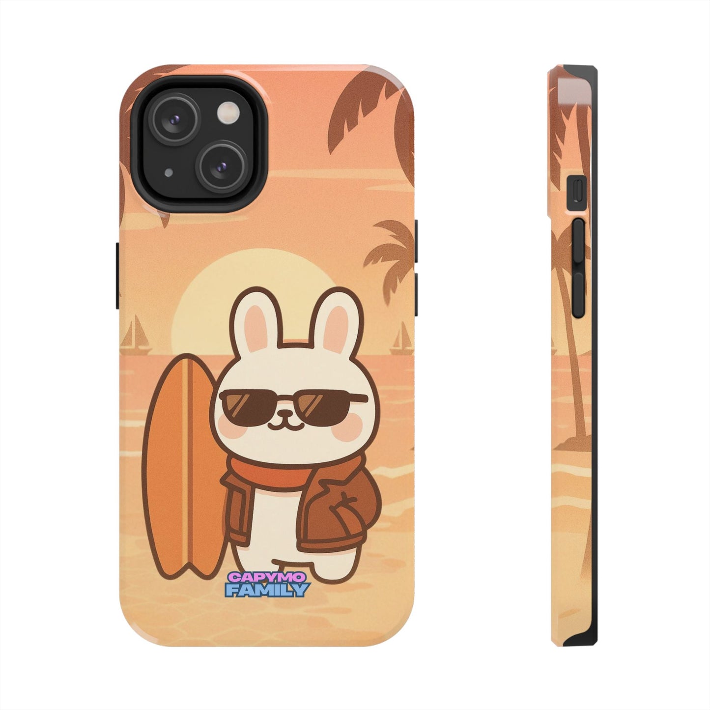 Capymo Family Sunset Surf Bunny Phone Case – Tropical Beach Skateboard Bunny "Toto" Phone Case - Capymo Family