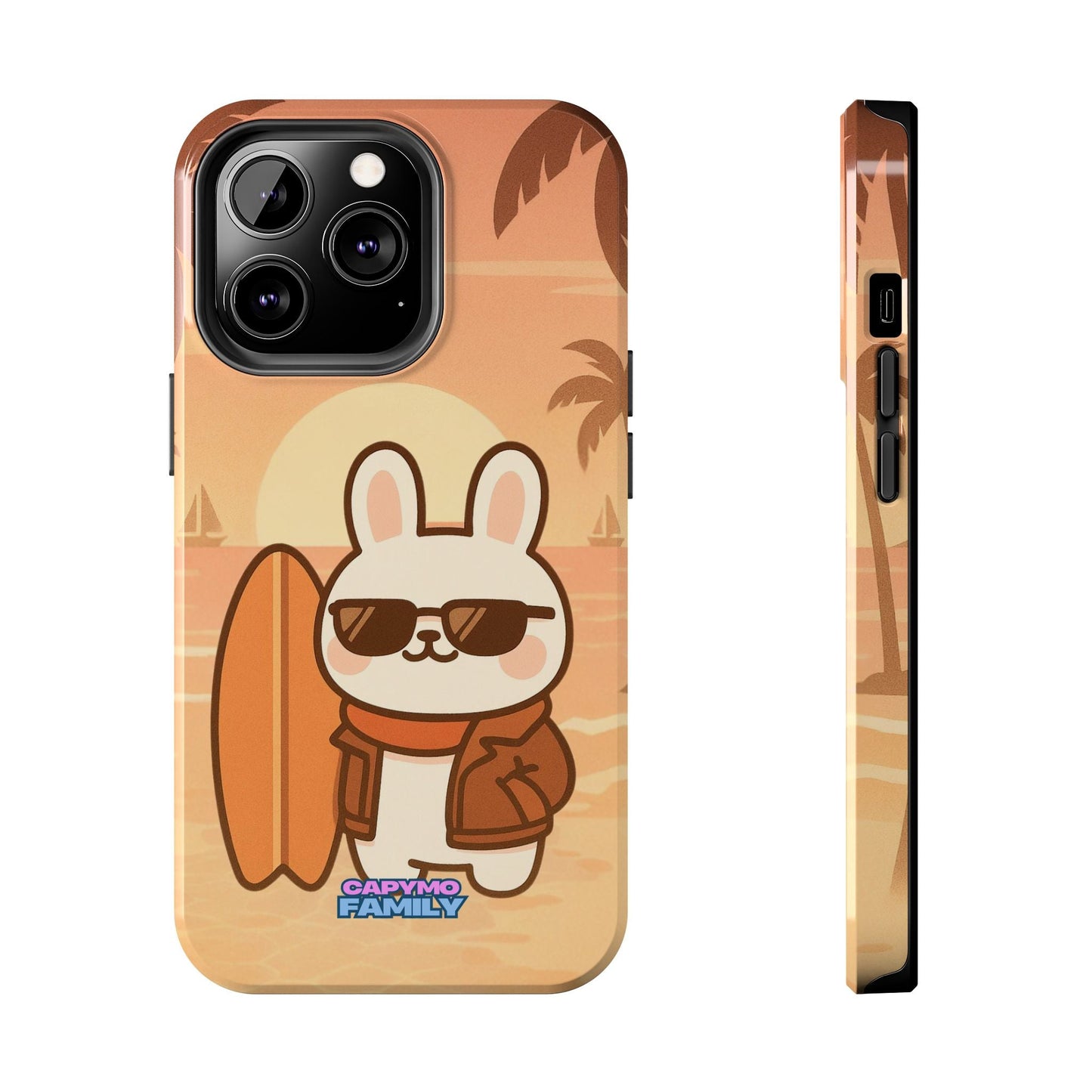 Capymo Family Sunset Surf Bunny Phone Case – Tropical Beach Skateboard Bunny "Toto" Phone Case - Capymo Family