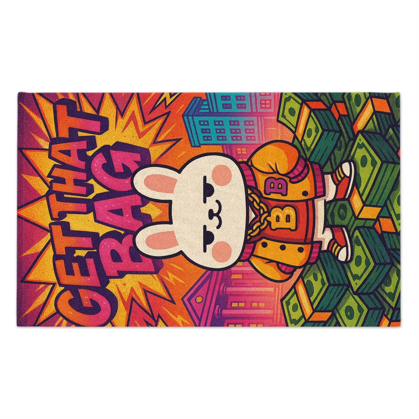 Capymo Family Vibrant Rally Towel - Get That Bag Bunny Design, Sports Towel, Gym Accessory, Colorful Beach Towel, Motivational Gift - Capymo Family