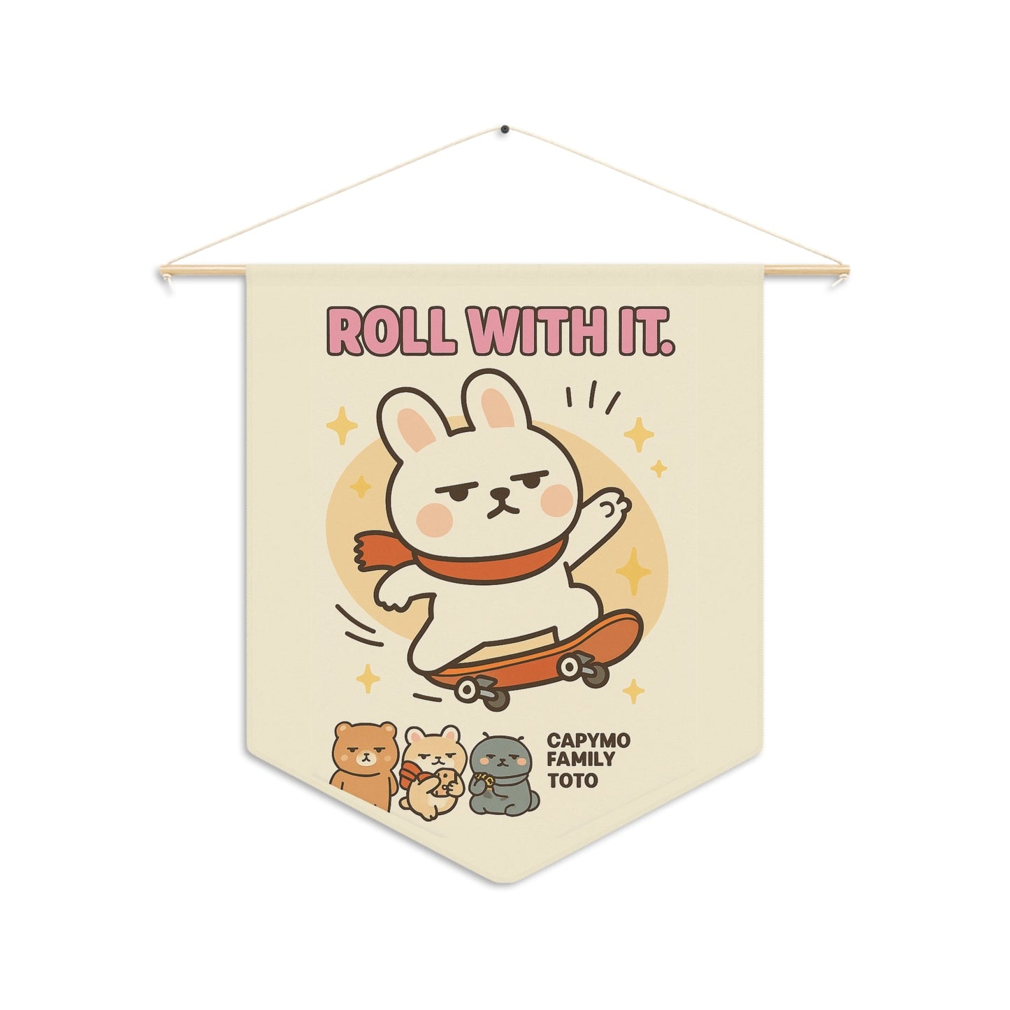 Fabric Wall Banner, Roll With It Toto, Bunny Wall Art, Dorm Room Decor, Funny Home Office Sign, Gen Z Banner, Motivational Quote Tapestry - Capymo Family