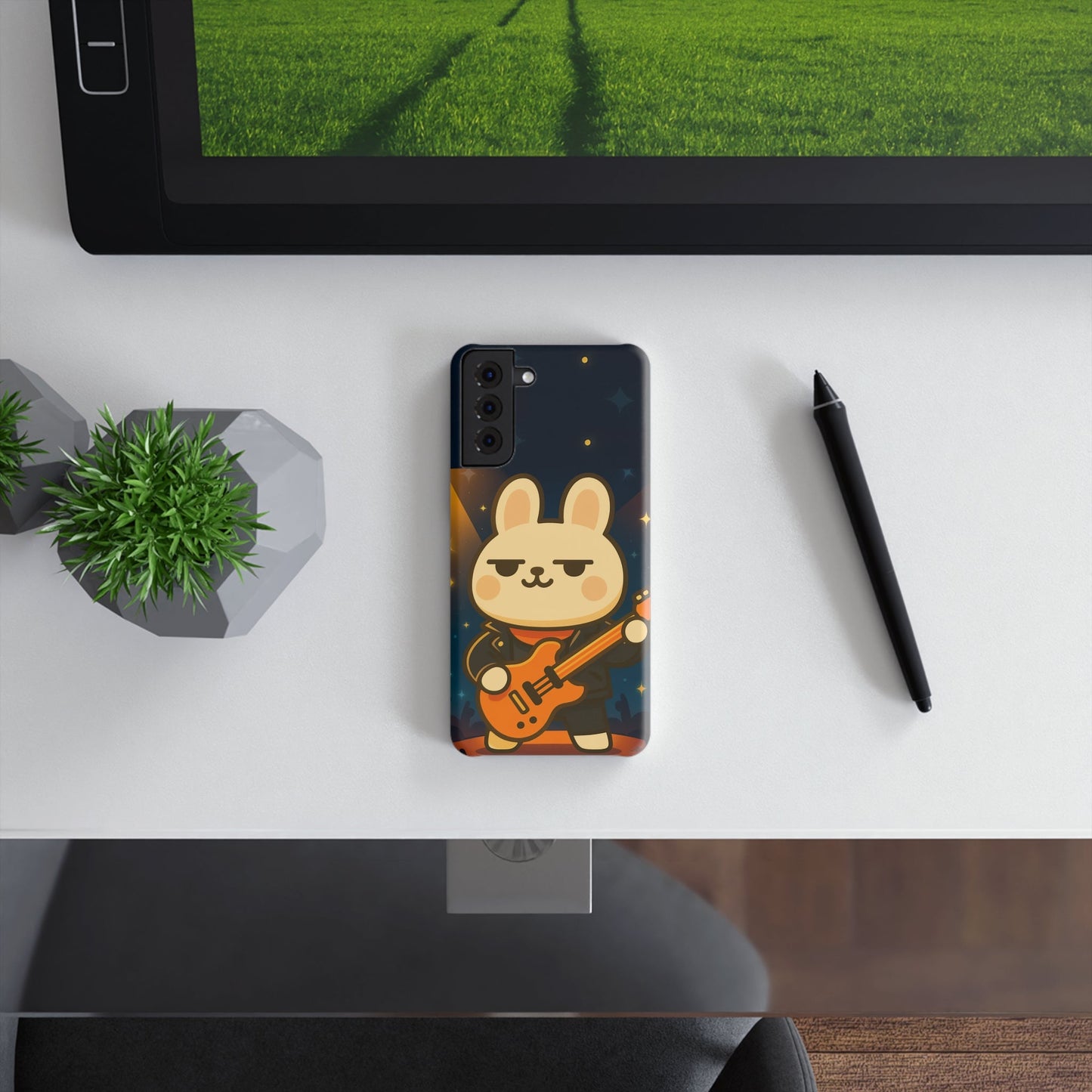 Guitar Bunny Slim Snap Case | Cute Phone Cover, Animal Lover Gift, Music Enthusiast Accessory, Cartoon Art, Fun Tech Decor - Capymo Family