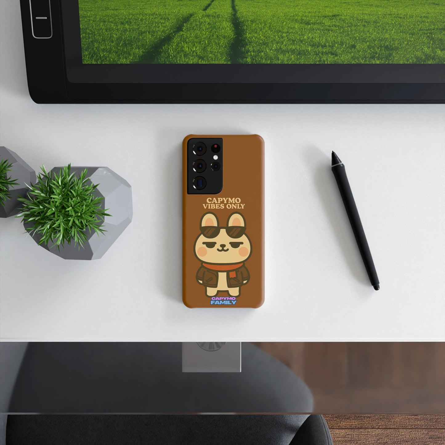 Slim Snap Case, Capymo Family Bunny Phone Cover, Cute Capymo VIBES ONLY Design, Cool Attitude Trendy Phone Case, Bomber Jacket Red Scarf - Capymo Family