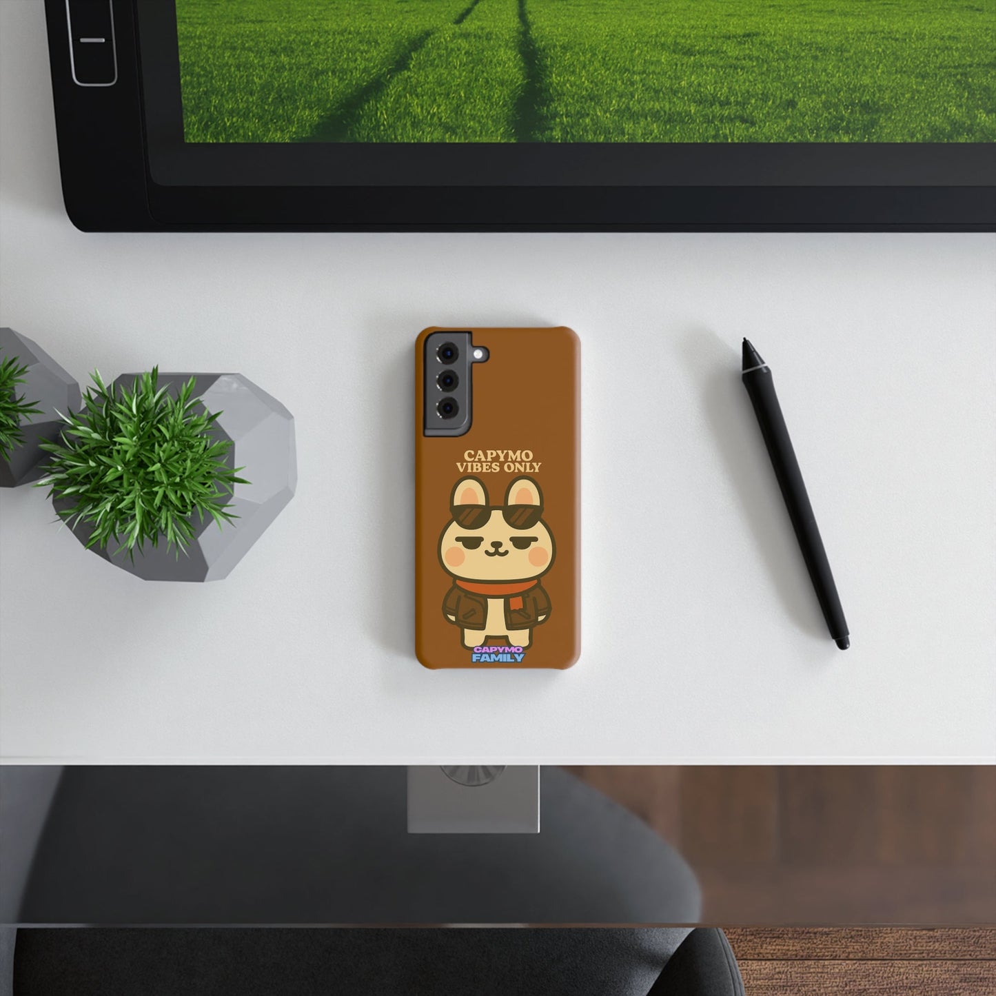 Slim Snap Case, Capymo Family Bunny Phone Cover, Cute Capymo VIBES ONLY Design, Cool Attitude Trendy Phone Case, Bomber Jacket Red Scarf - Capymo Family