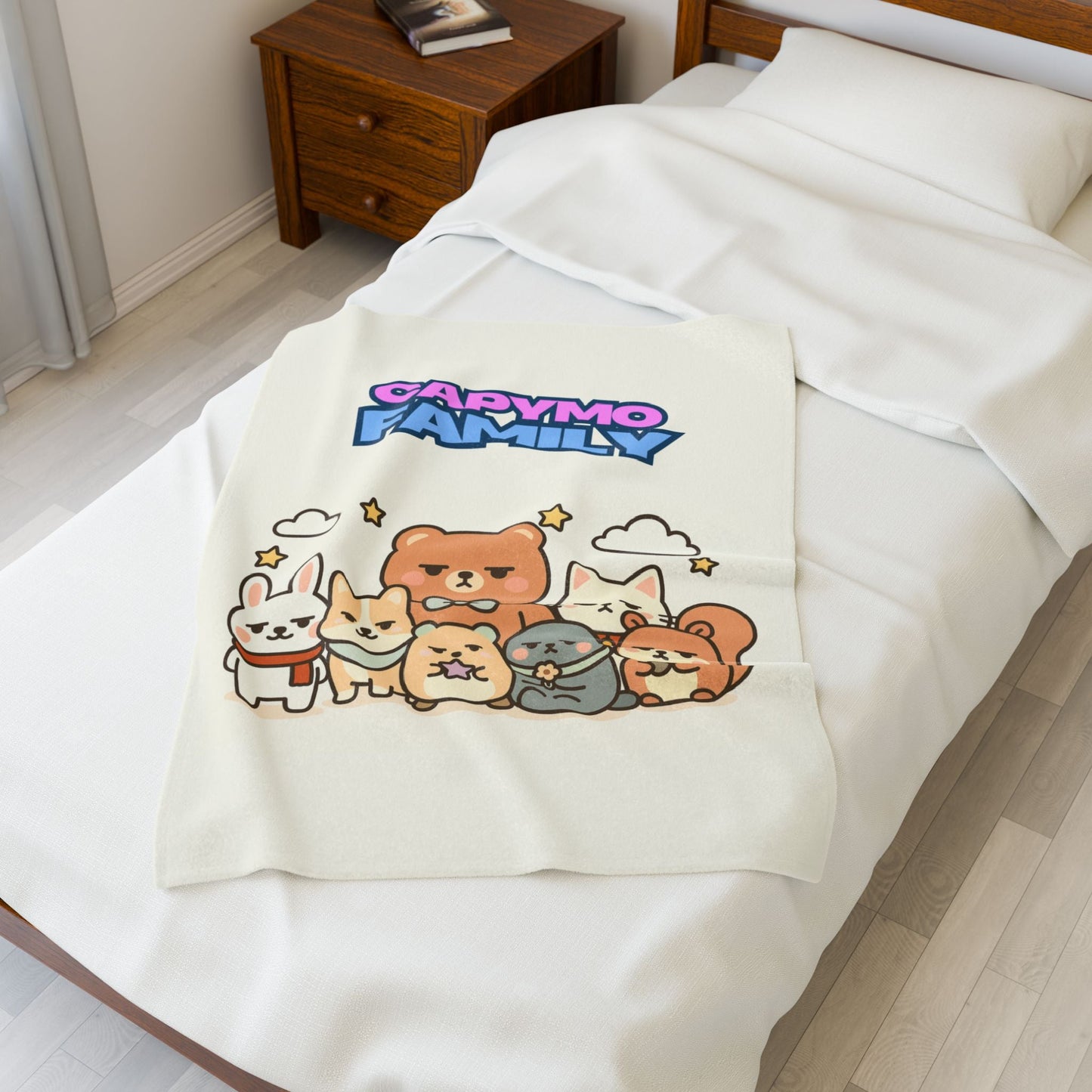 Velveteen Plush Blanket - Toto Sleeping Bunny Cartoon Cozy Throw, All Ages, Soft Kids Bedspread, Warm Lap Cover, Decorative Sofa Blanket - Capymo Family