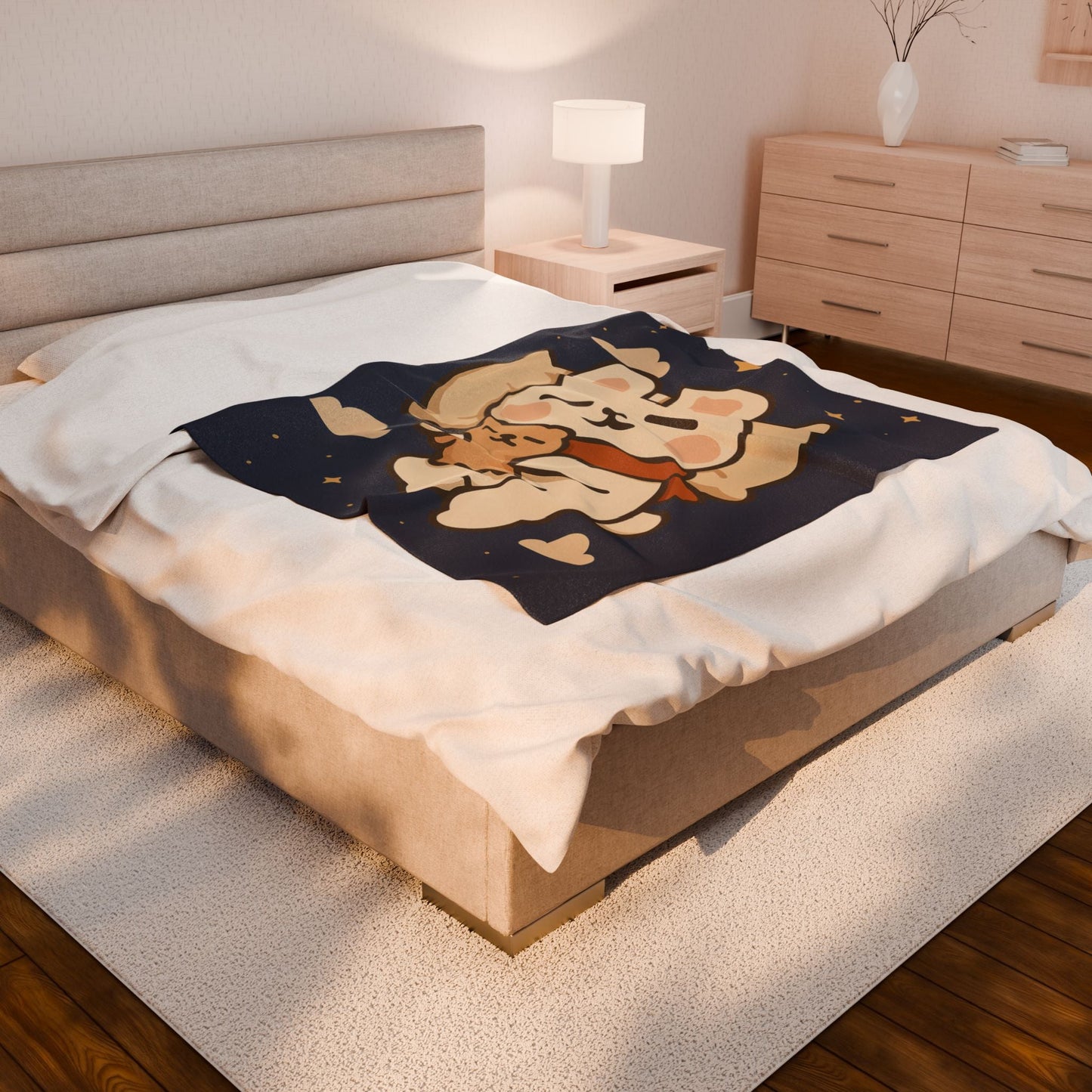 Velveteen Plush Blanket - Toto Sleeping Bunny Cartoon Cozy Throw, All Ages, Soft Kids Bedspread, Warm Lap Cover, Decorative Sofa Blanket - Capymo Family