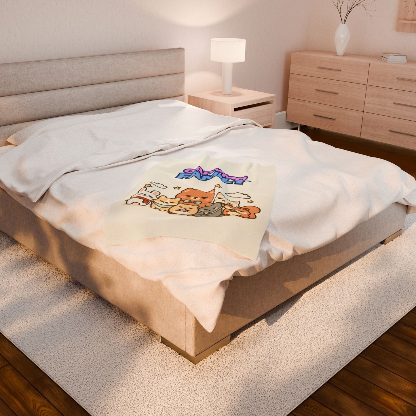 Velveteen Plush Blanket - Toto Sleeping Bunny Cartoon Cozy Throw, All Ages, Soft Kids Bedspread, Warm Lap Cover, Decorative Sofa Blanket - Capymo Family