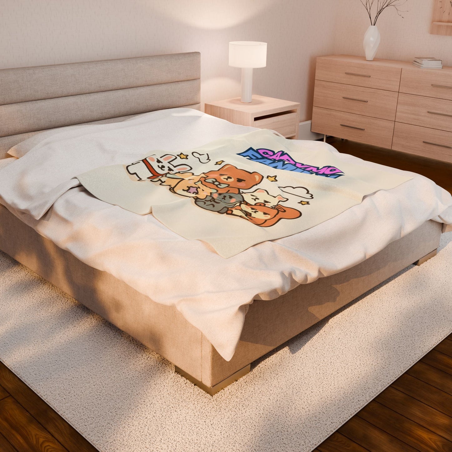 Velveteen Plush Blanket - Toto Sleeping Bunny Cartoon Cozy Throw, All Ages, Soft Kids Bedspread, Warm Lap Cover, Decorative Sofa Blanket - Capymo Family
