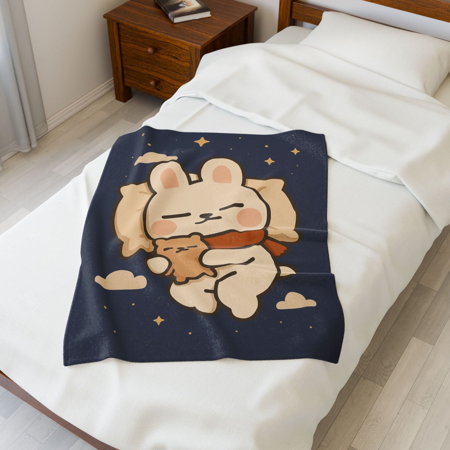 Velveteen Plush Blanket - Toto Sleeping Bunny Cartoon Cozy Throw, All Ages, Soft Kids Bedspread, Warm Lap Cover, Decorative Sofa Blanket - Capymo Family