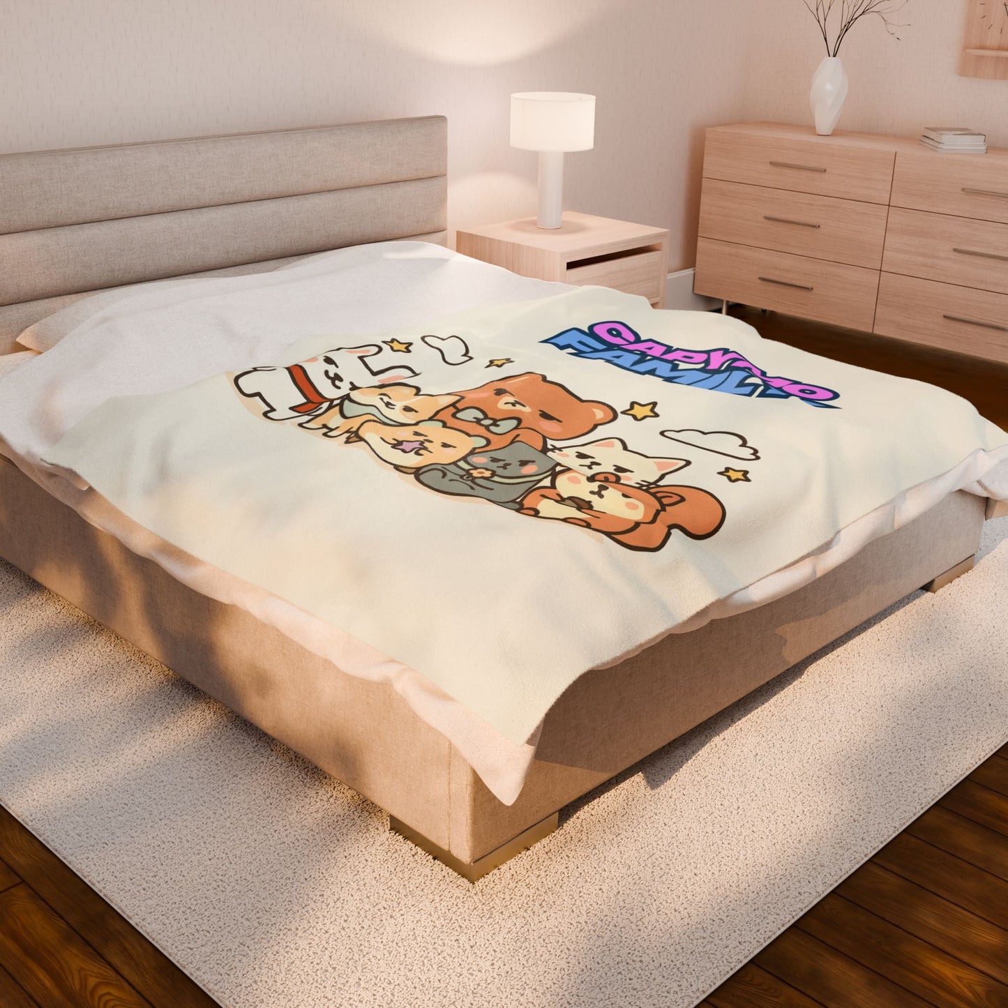 Velveteen Plush Blanket - Toto Sleeping Bunny Cartoon Cozy Throw, All Ages, Soft Kids Bedspread, Warm Lap Cover, Decorative Sofa Blanket - Capymo Family