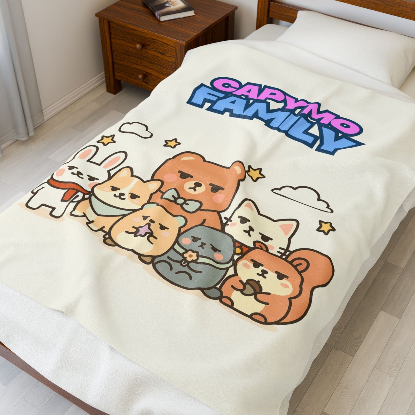 Velveteen Plush Blanket - Toto Sleeping Bunny Cartoon Cozy Throw, All Ages, Soft Kids Bedspread, Warm Lap Cover, Decorative Sofa Blanket - Capymo Family