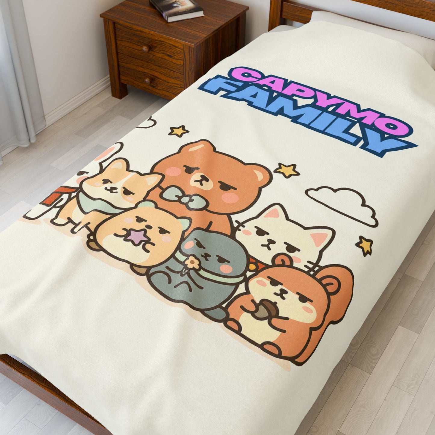 Velveteen Plush Blanket - Toto Sleeping Bunny Cartoon Cozy Throw, All Ages, Soft Kids Bedspread, Warm Lap Cover, Decorative Sofa Blanket - Capymo Family