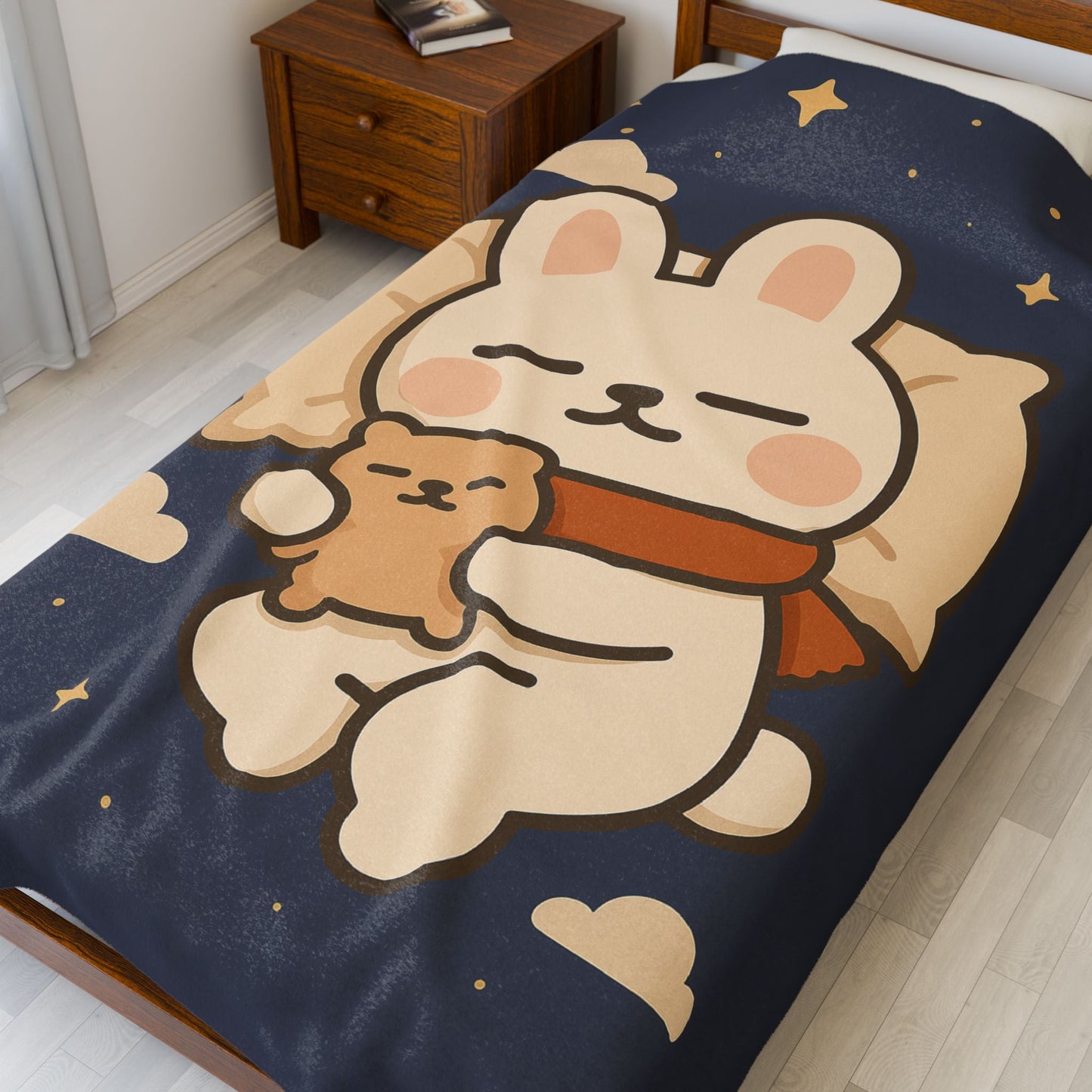 Velveteen Plush Blanket - Toto Sleeping Bunny Cartoon Cozy Throw, All Ages, Soft Kids Bedspread, Warm Lap Cover, Decorative Sofa Blanket - Capymo Family
