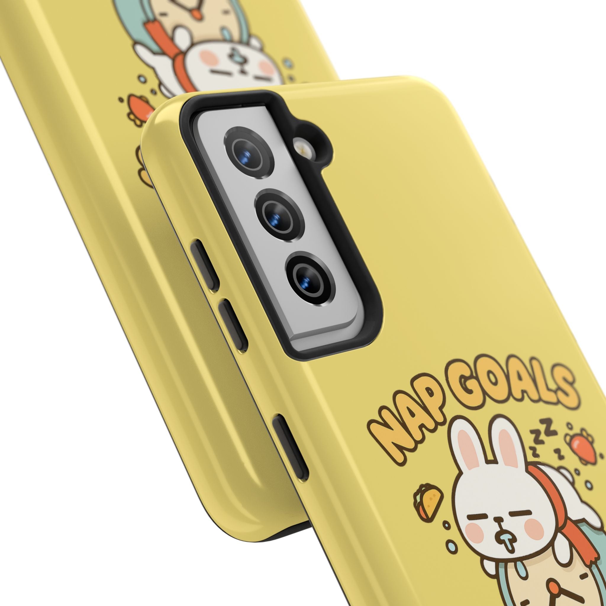 Capymo Family “Nap Goals” Phone Case – Cute Bunny Toto Sleeping on Alarm Clock Cover