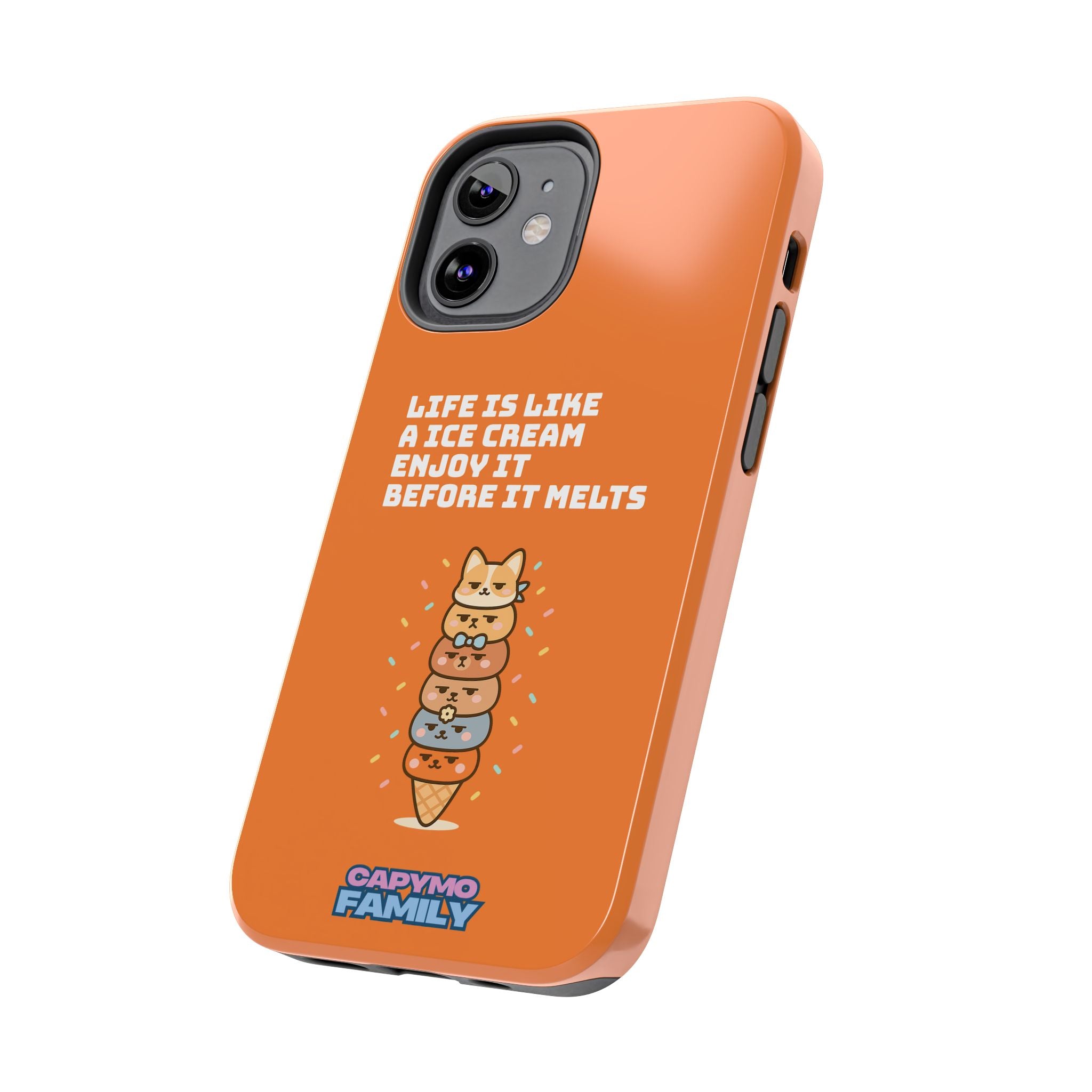 Capymo Family Ice Cream Cat Quote Phone Case – Cute Orange iPhone Cover with Motivational Saying