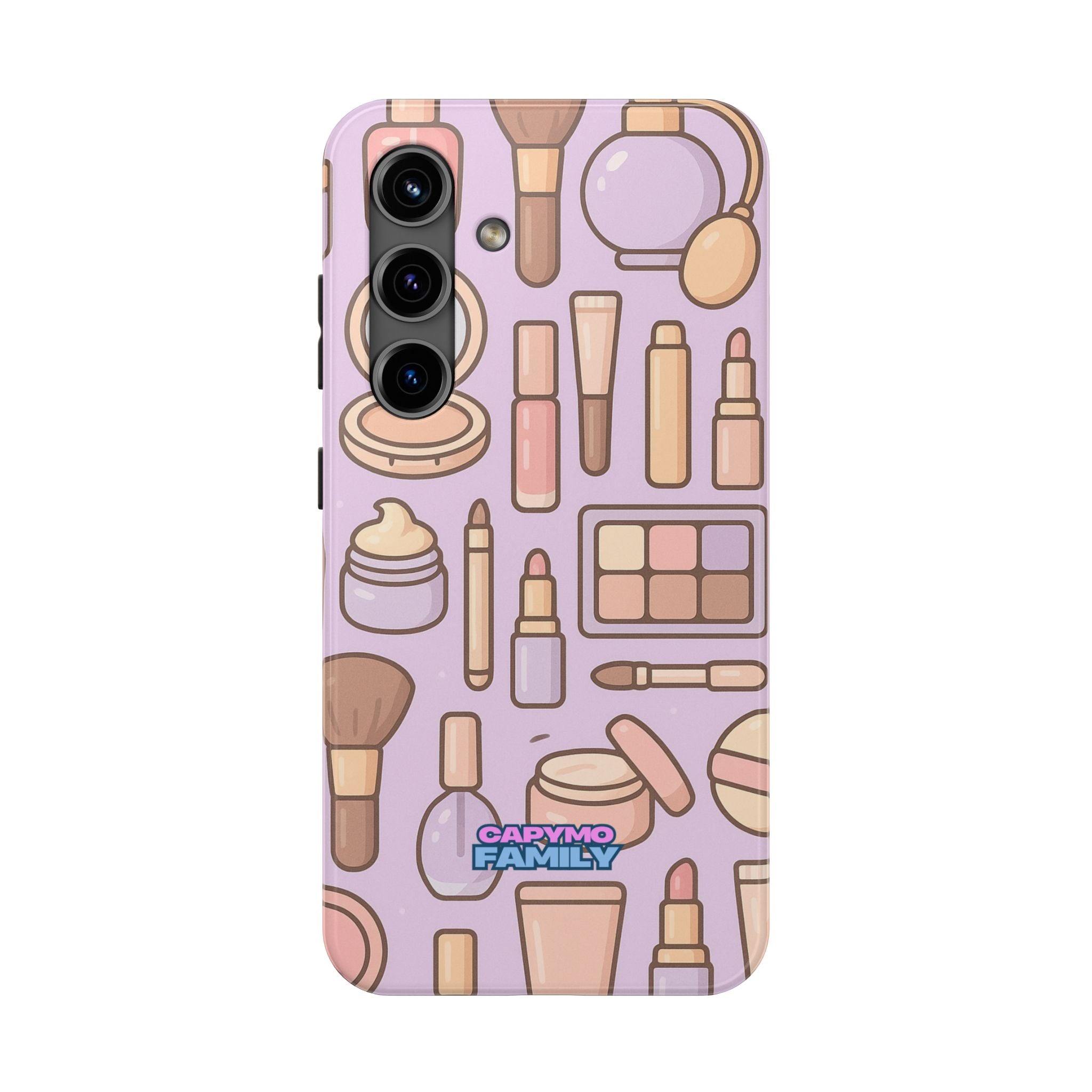 Capymo Family Kawaii Makeup Phone Case – Cute Girly iPhone Cover with Cosmetic Beauty Pattern