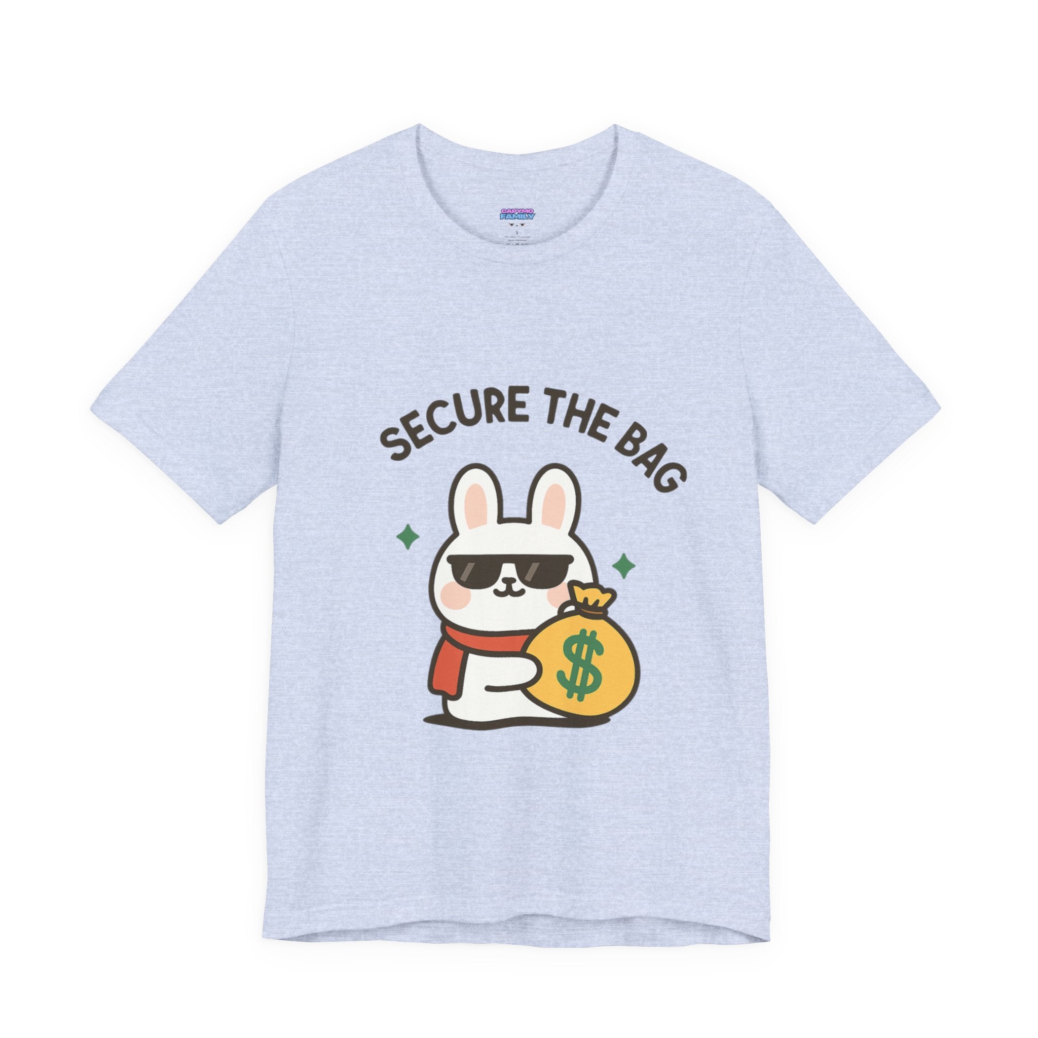 Capymo Family Kawaii Bunny Soft Cotton T-Shirt – "Secure the Bag" "Toto" The Bunny Cute Tee (Unisex)