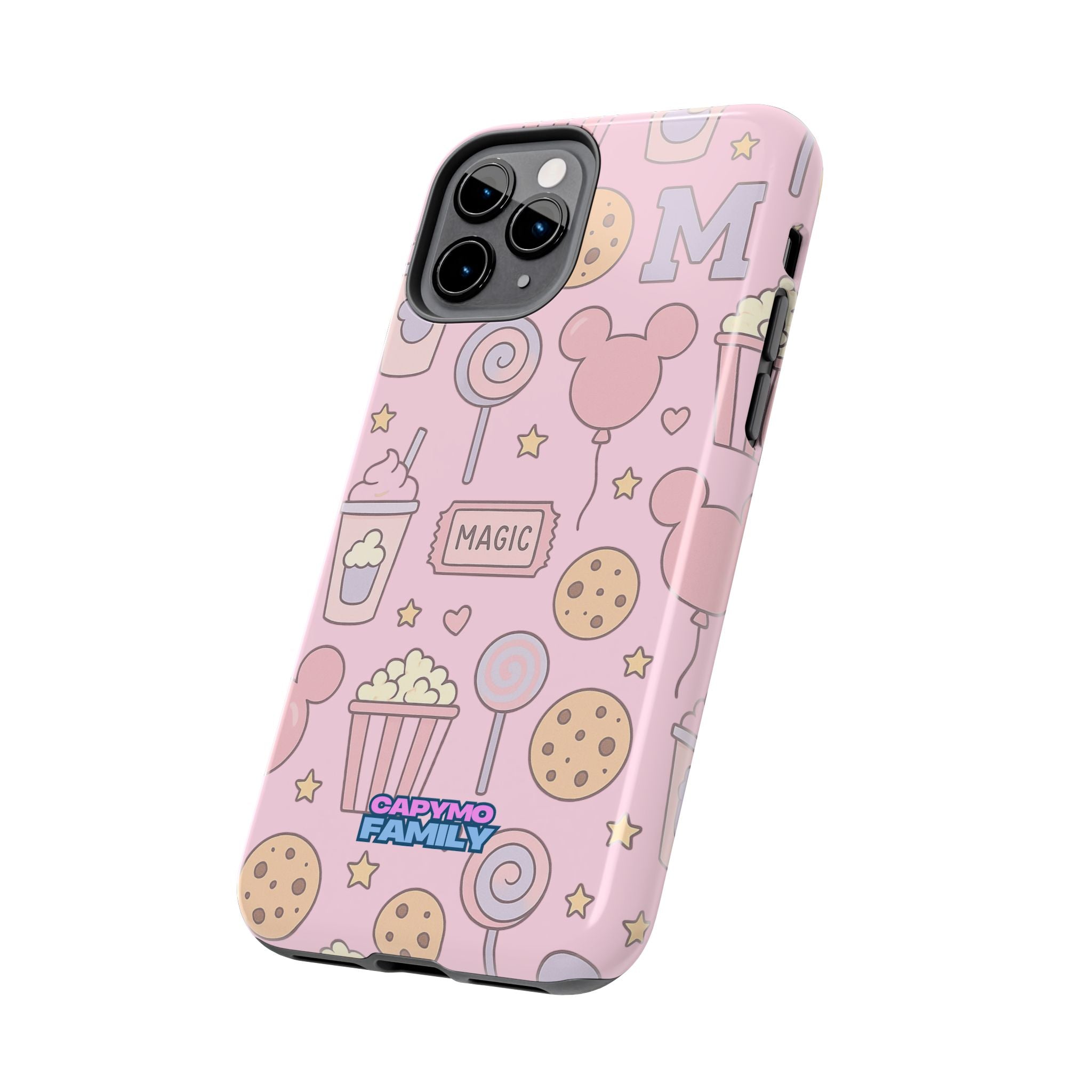 Capymo Family Kawaii Magic Snack Phone Case – Pastel Candy, Popcorn & Cookie Pattern Cover
