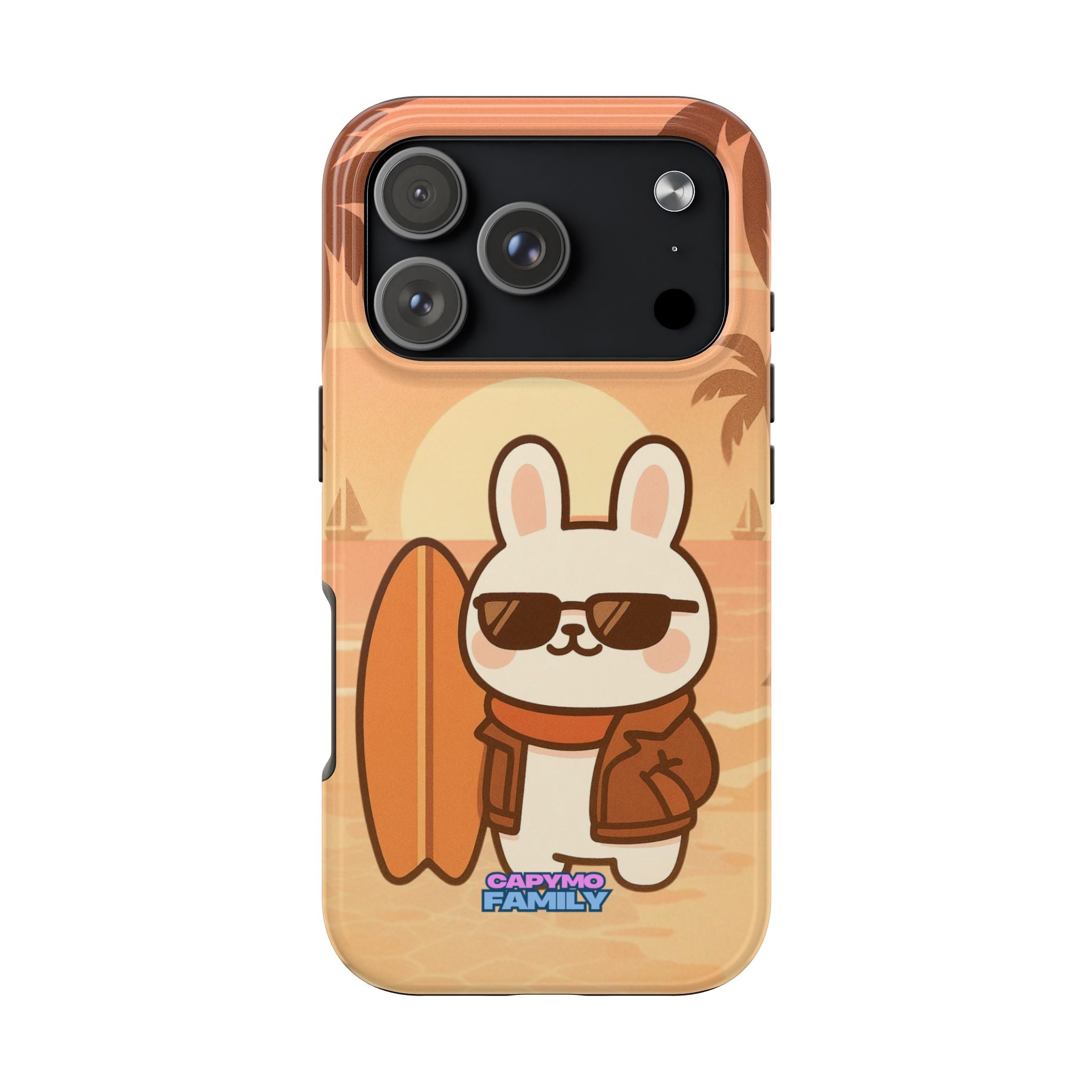 Capymo Family Sunset Surf Bunny Phone Case – Tropical Beach Skateboard Bunny "Toto" Phone Case