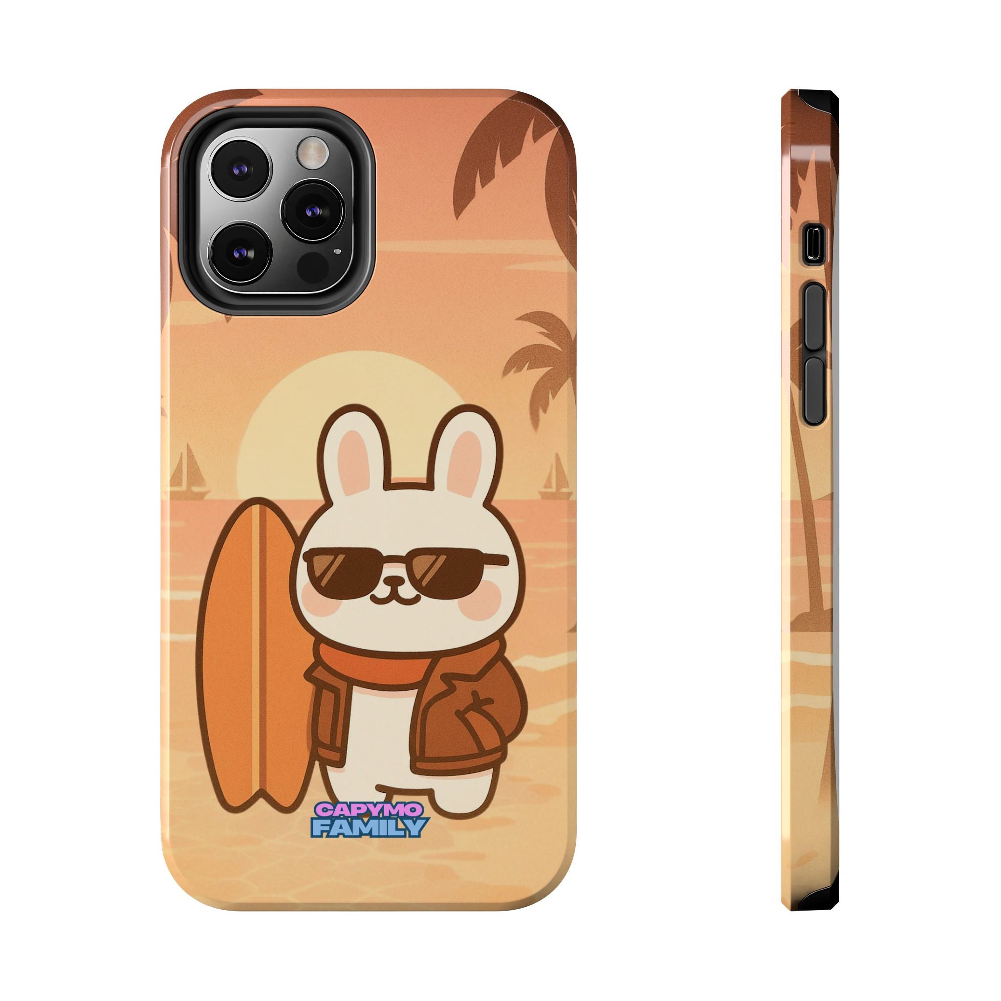 Capymo Family Sunset Surf Bunny Phone Case – Tropical Beach Skateboard Bunny "Toto" Phone Case