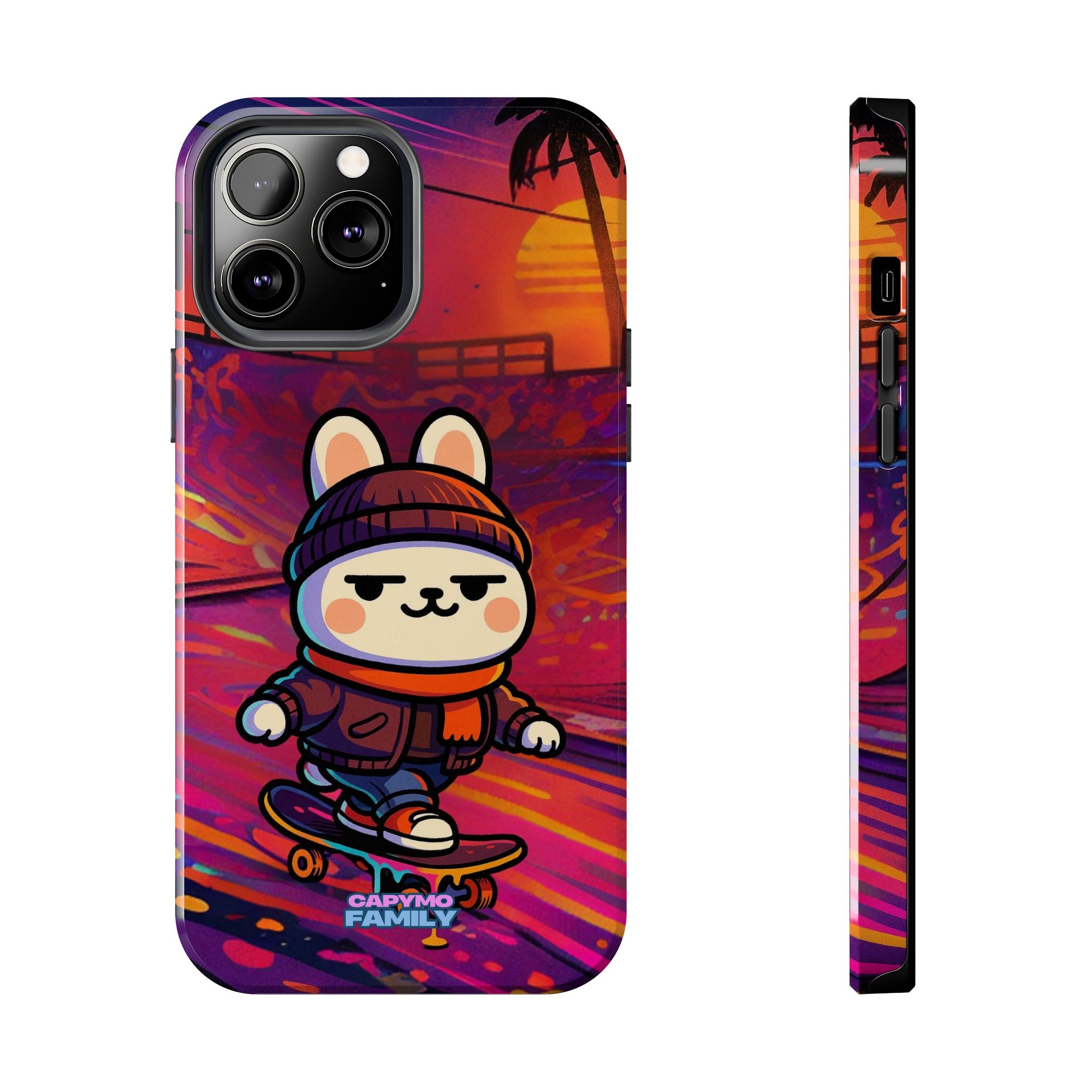 Capymo Family Sunset Skate Bunny Phone Case – Vibrant Skatepark Bunny "Toto" Phone Case