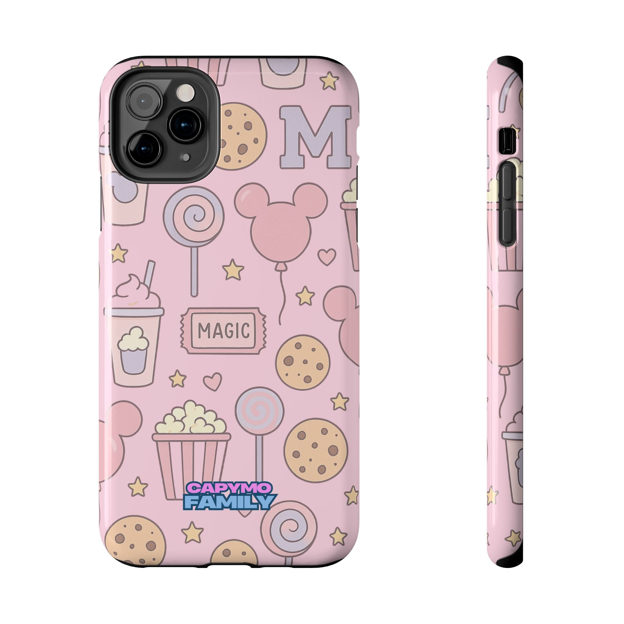 Capymo Family Kawaii Magic Snack Phone Case – Pastel Candy, Popcorn & Cookie Pattern Cover