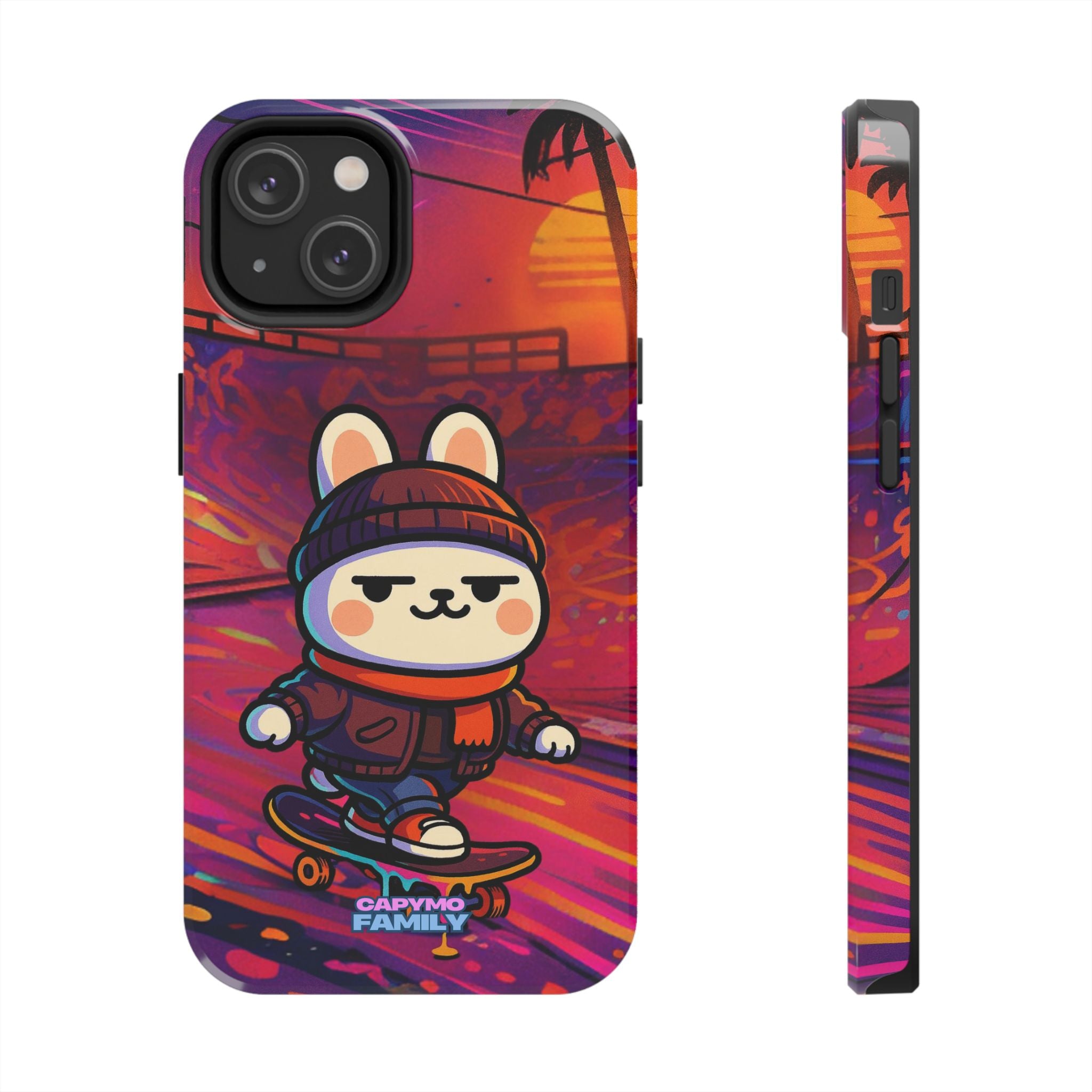 Capymo Family Sunset Skate Bunny Phone Case – Vibrant Skatepark Bunny "Toto" Phone Case