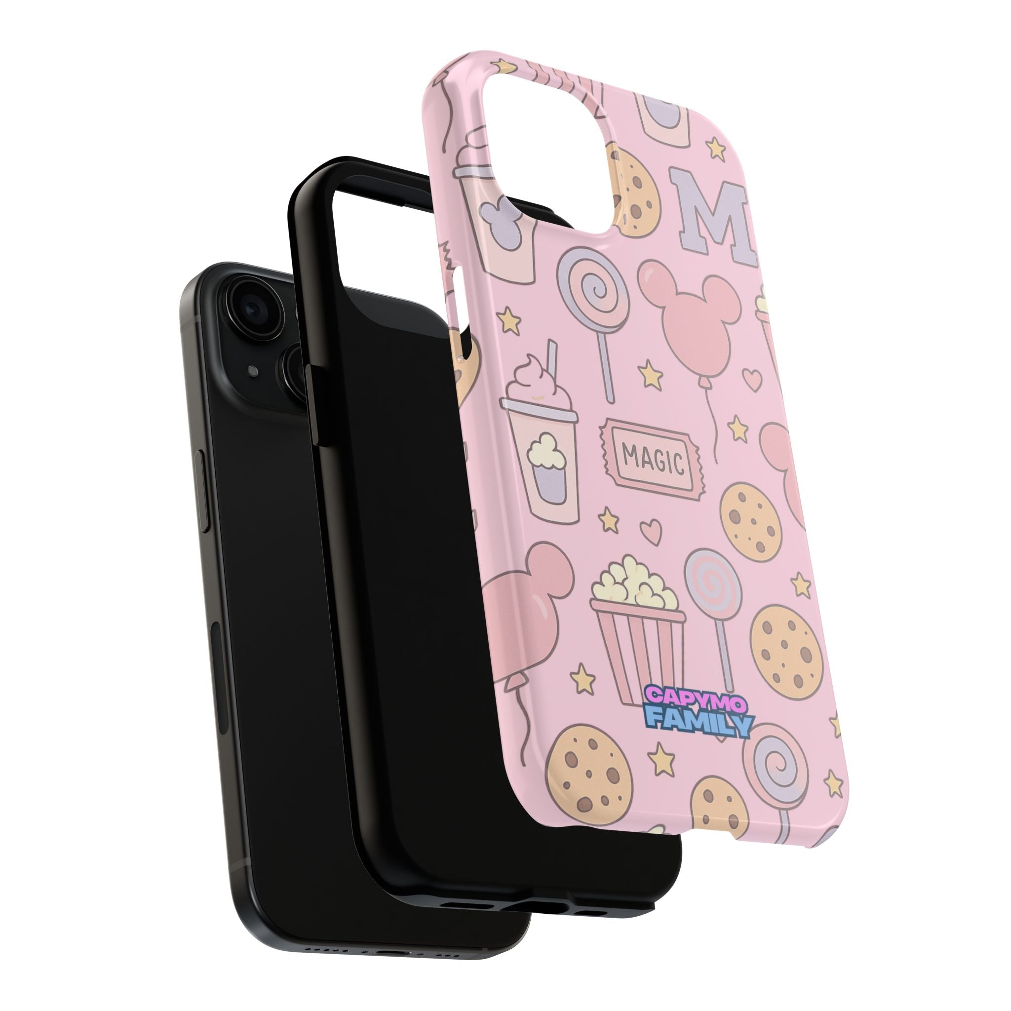 Capymo Family Kawaii Magic Snack Phone Case – Pastel Candy, Popcorn & Cookie Pattern Cover