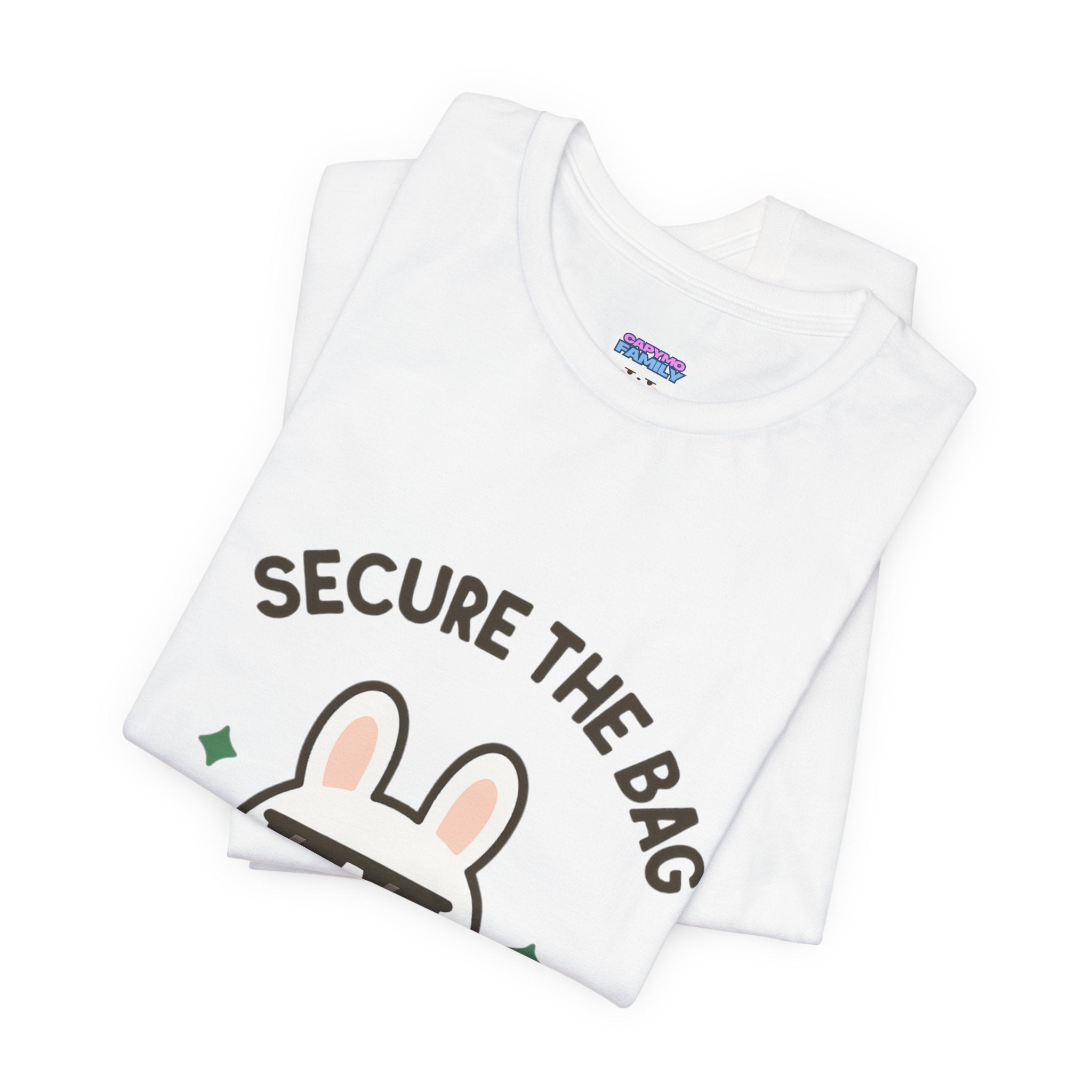 Capymo Family Kawaii Bunny Soft Cotton T-Shirt – "Secure the Bag" "Toto" The Bunny Cute Tee (Unisex)