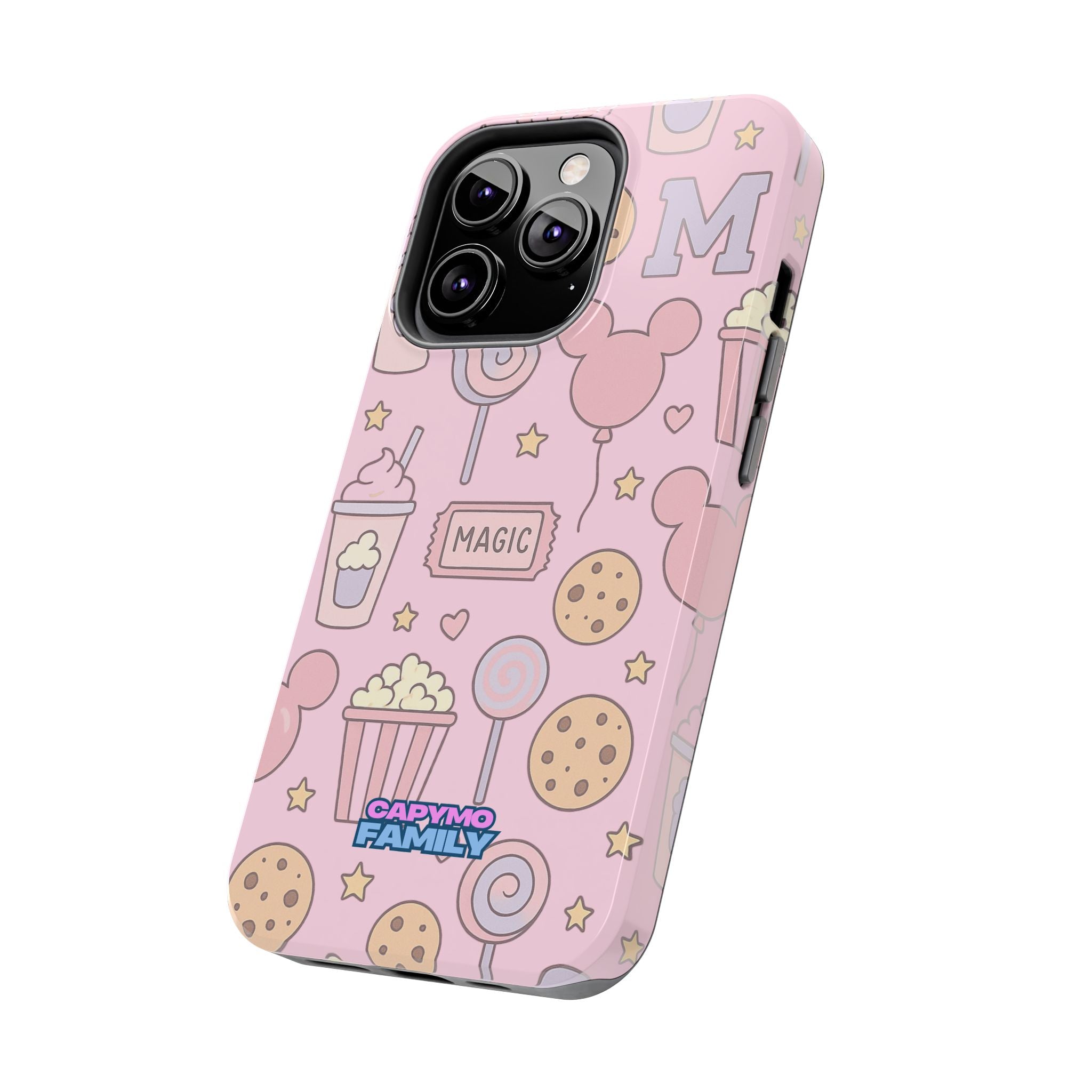 Capymo Family Kawaii Magic Snack Phone Case – Pastel Candy, Popcorn & Cookie Pattern Cover