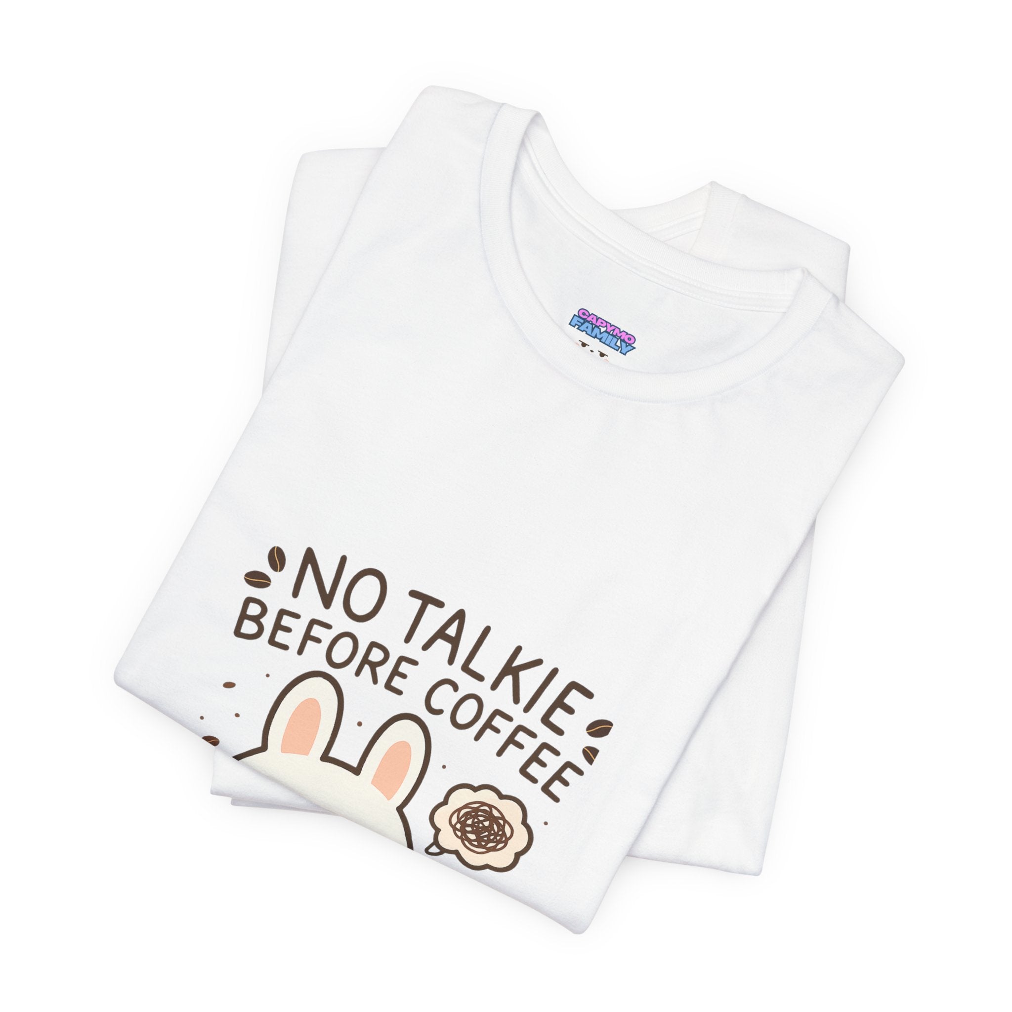 Capymo Family Kawaii Bunny Soft Cotton T-Shirt – "No Talkie Before Coffee" "Toto" The Bunny Cute Tee (Unisex)