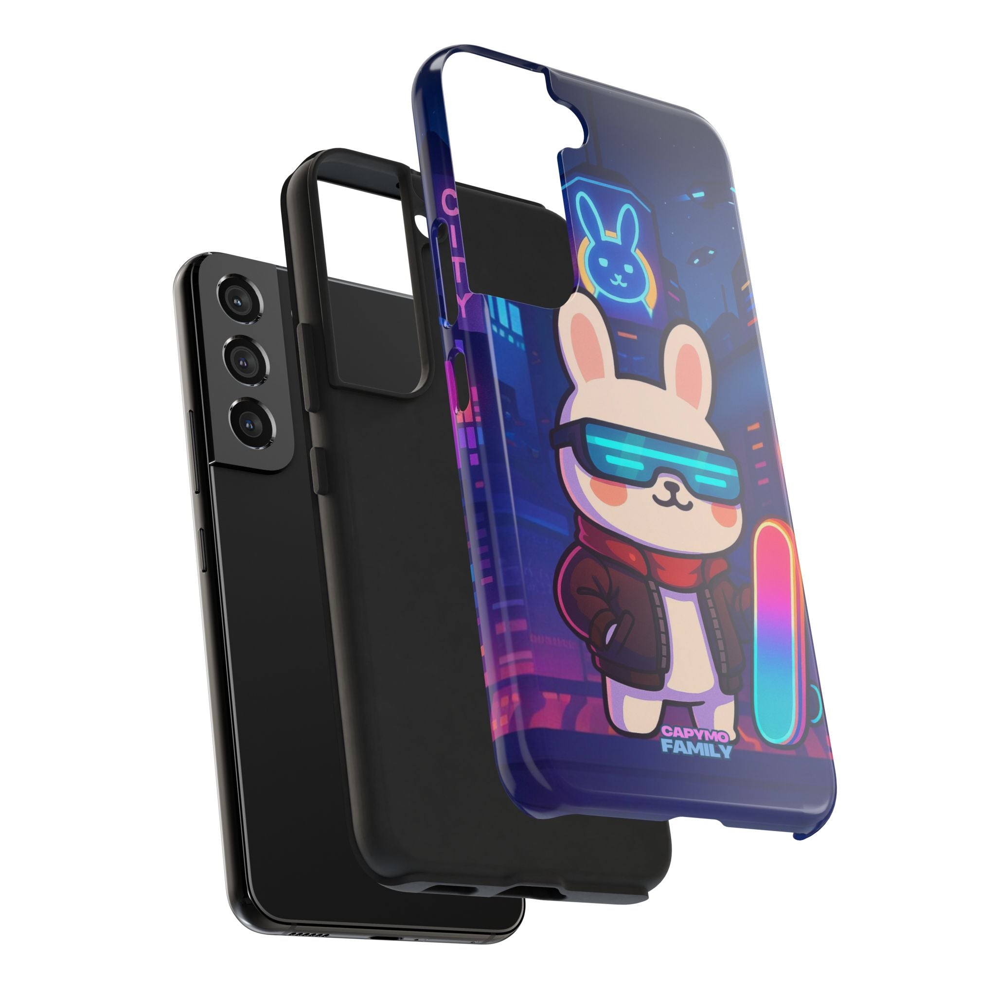 Capymo Family Cute Cartoon Bunny Tough Phone Case –Cyberpunk Bunny "Toto" Phone Case