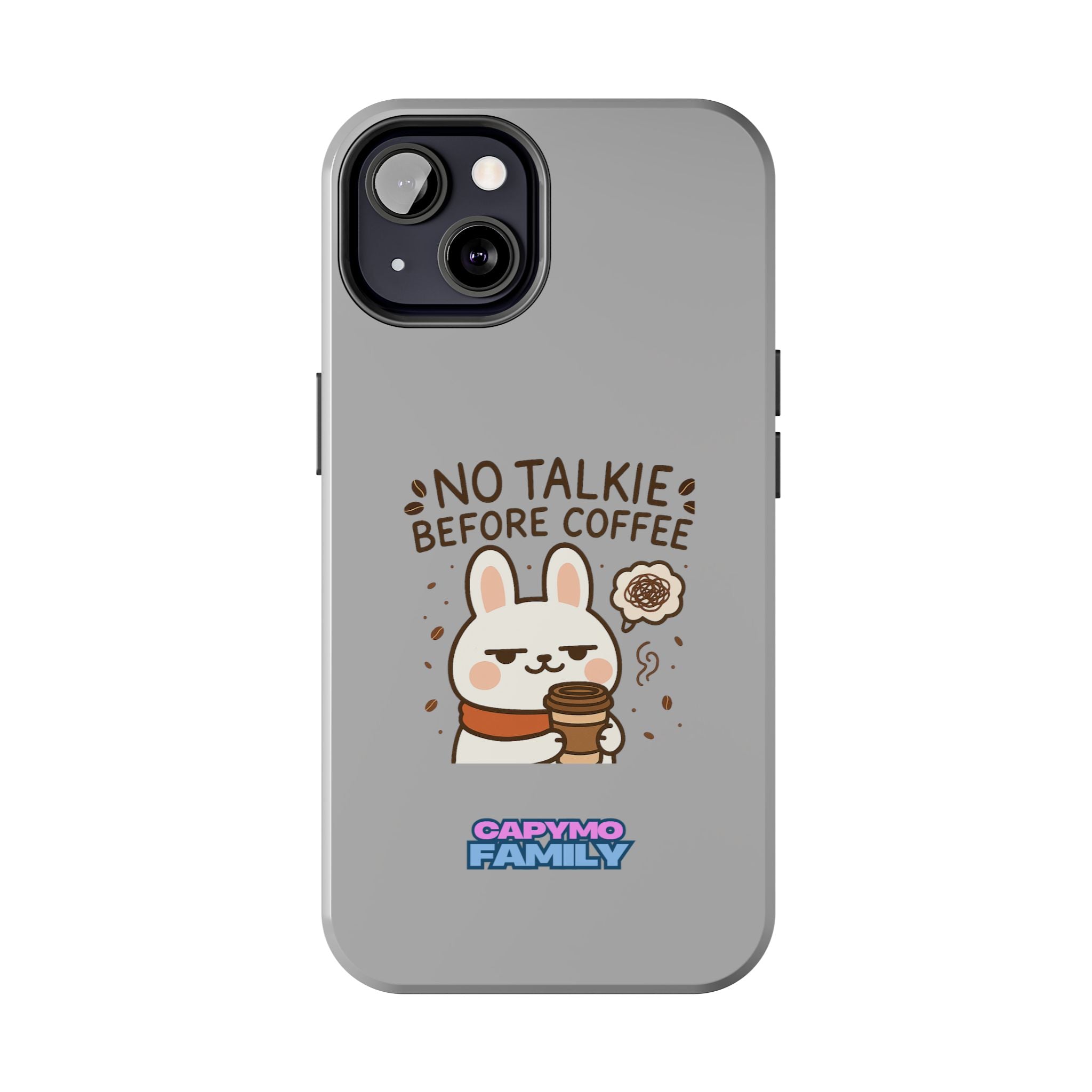 Capymo Family “No Talkie Before Coffee” Phone Case – Grumpy Bunny Morning Mood