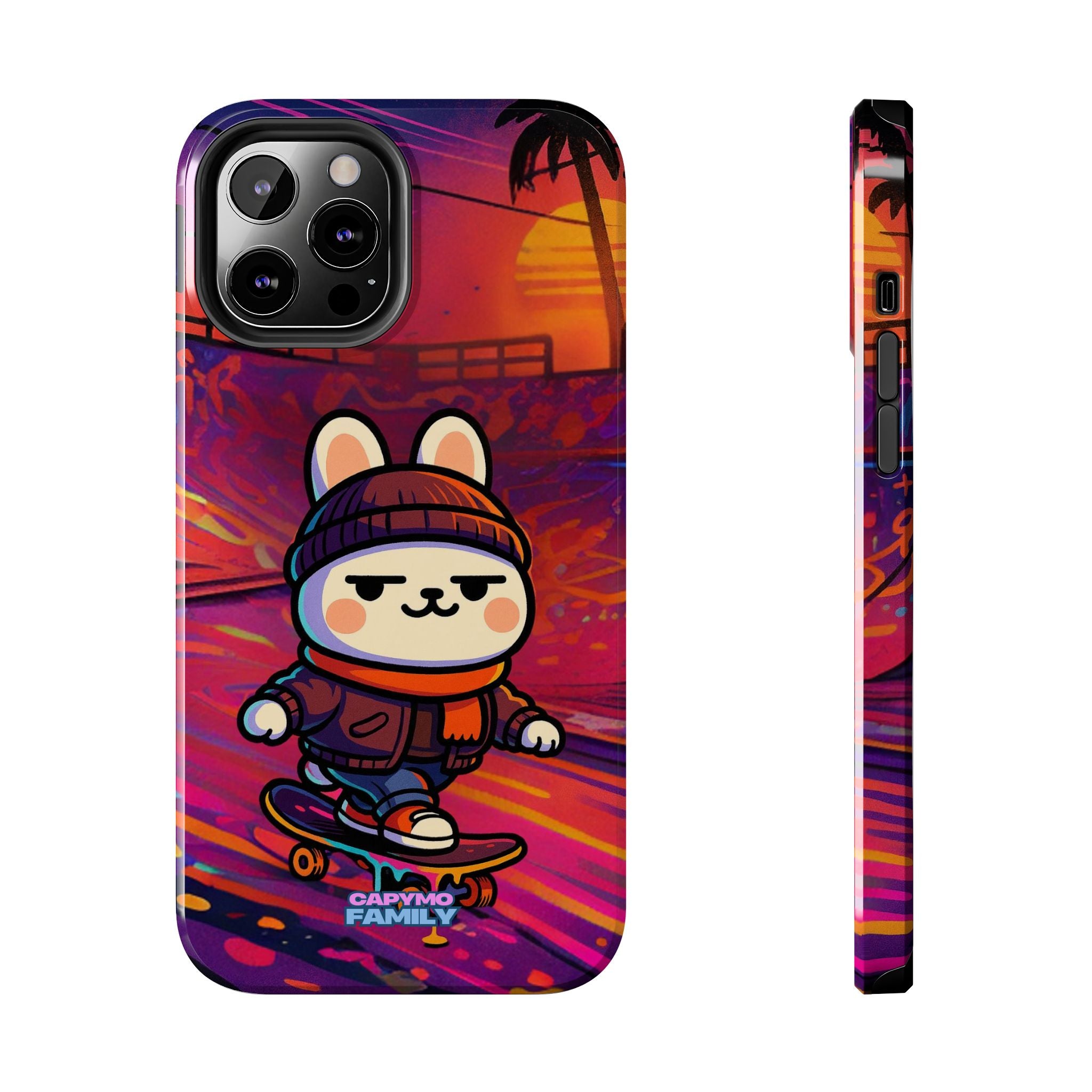 Capymo Family Sunset Skate Bunny Phone Case – Vibrant Skatepark Bunny "Toto" Phone Case