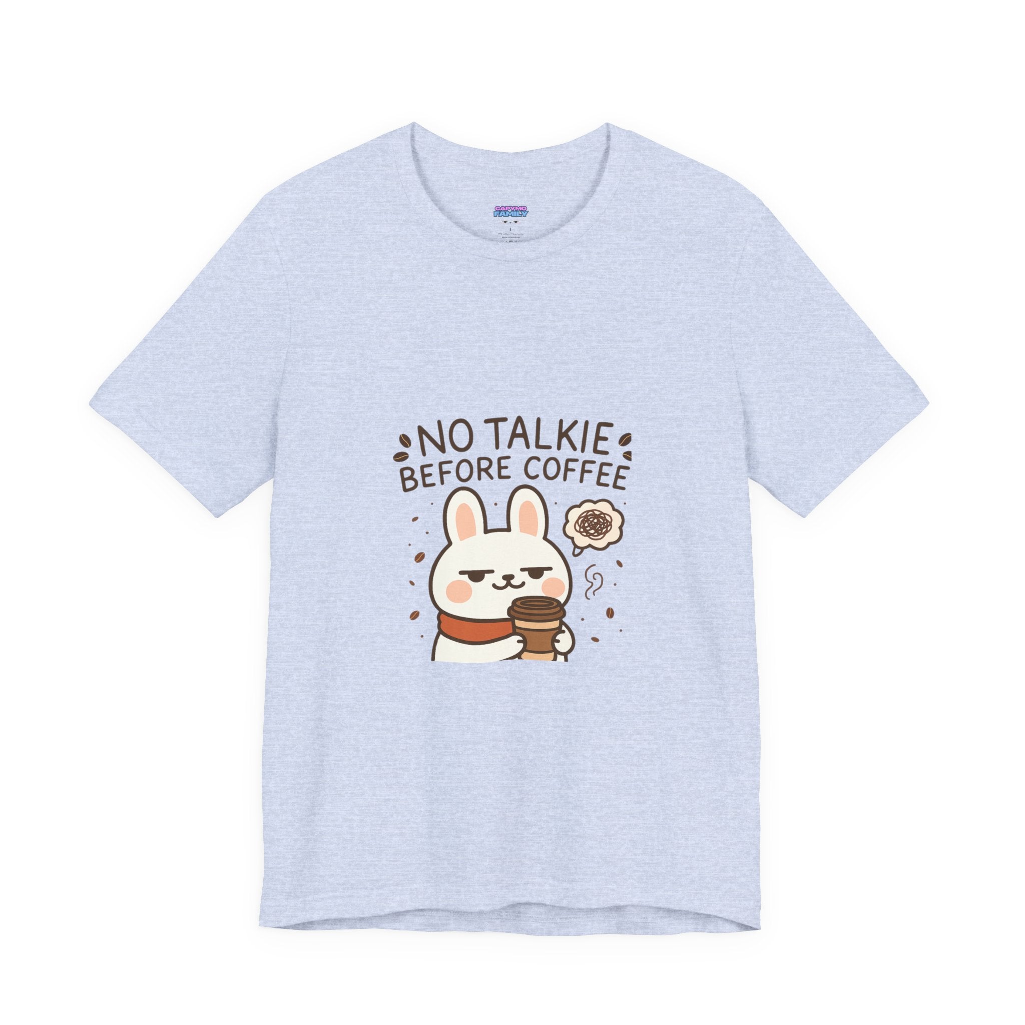 Capymo Family Kawaii Bunny Soft Cotton T-Shirt – "No Talkie Before Coffee" "Toto" The Bunny Cute Tee (Unisex)