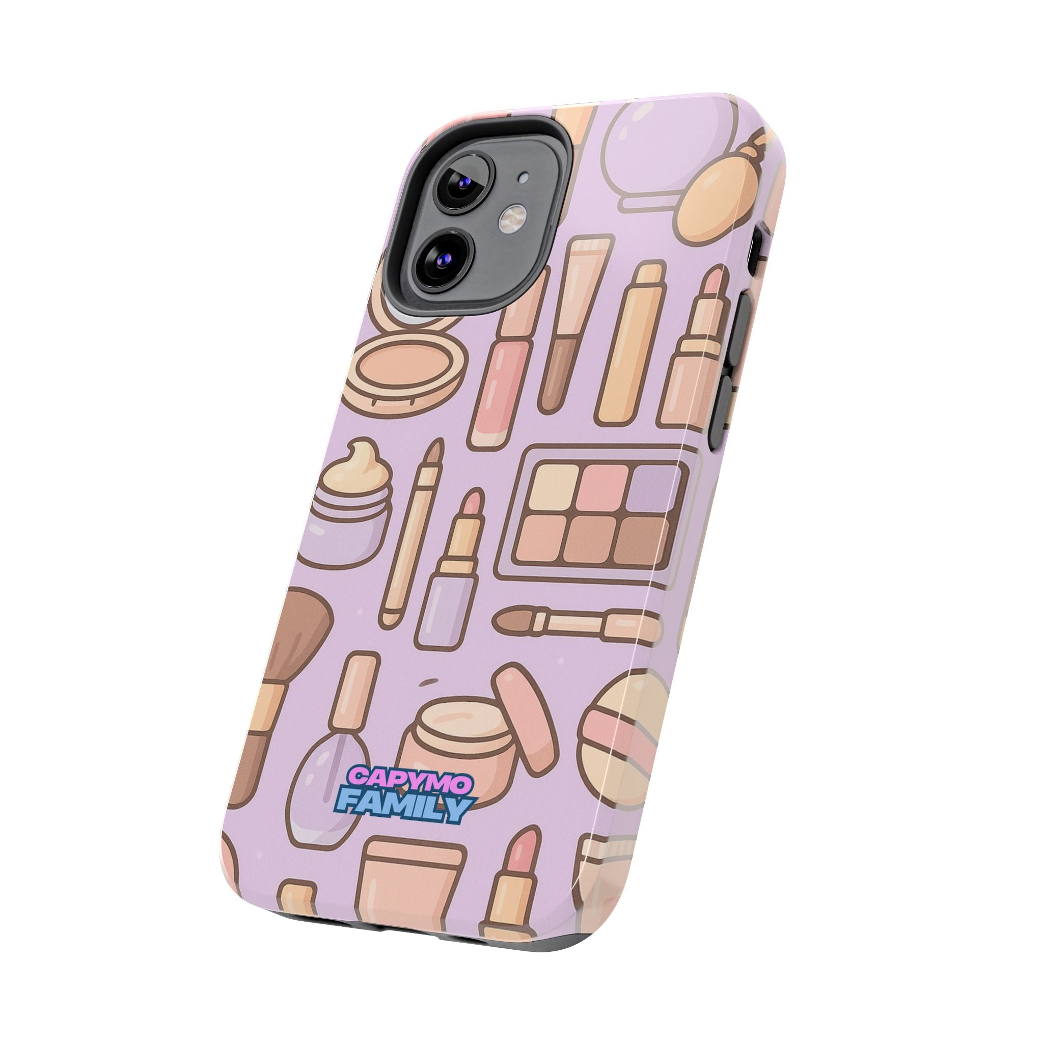 Capymo Family Kawaii Makeup Phone Case – Cute Girly iPhone Cover with Cosmetic Beauty Pattern