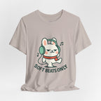 Capymo Family Cute Bunny Music Unisex Tee, Soft Beats Only, Gift for Music Lovers, Relaxed Fit T-Shirt, Animal Lover Apparel, Casual Wear