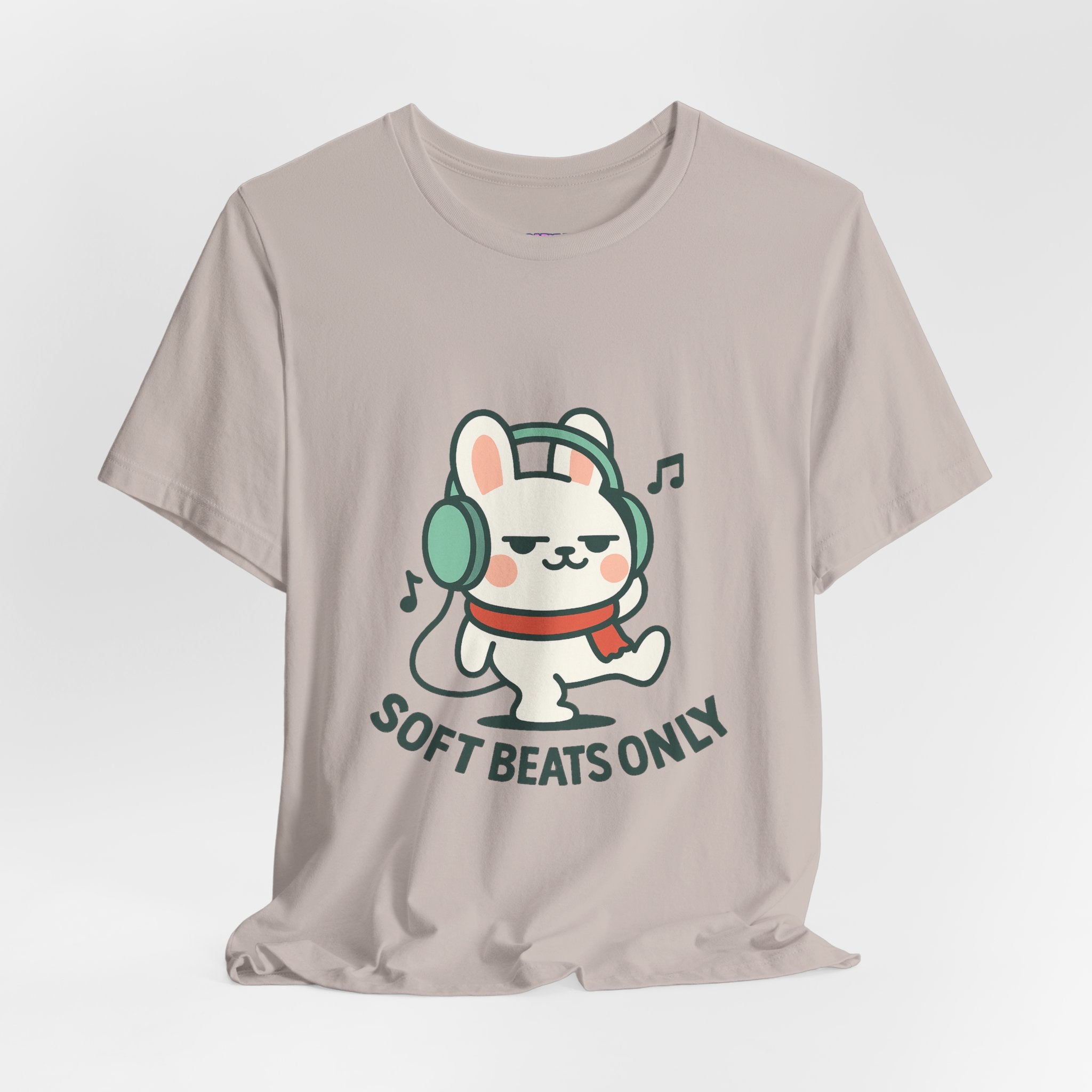Capymo Family Cute Bunny Music Unisex Tee, Soft Beats Only, Gift for Music Lovers, Relaxed Fit T-Shirt, Animal Lover Apparel, Casual Wear